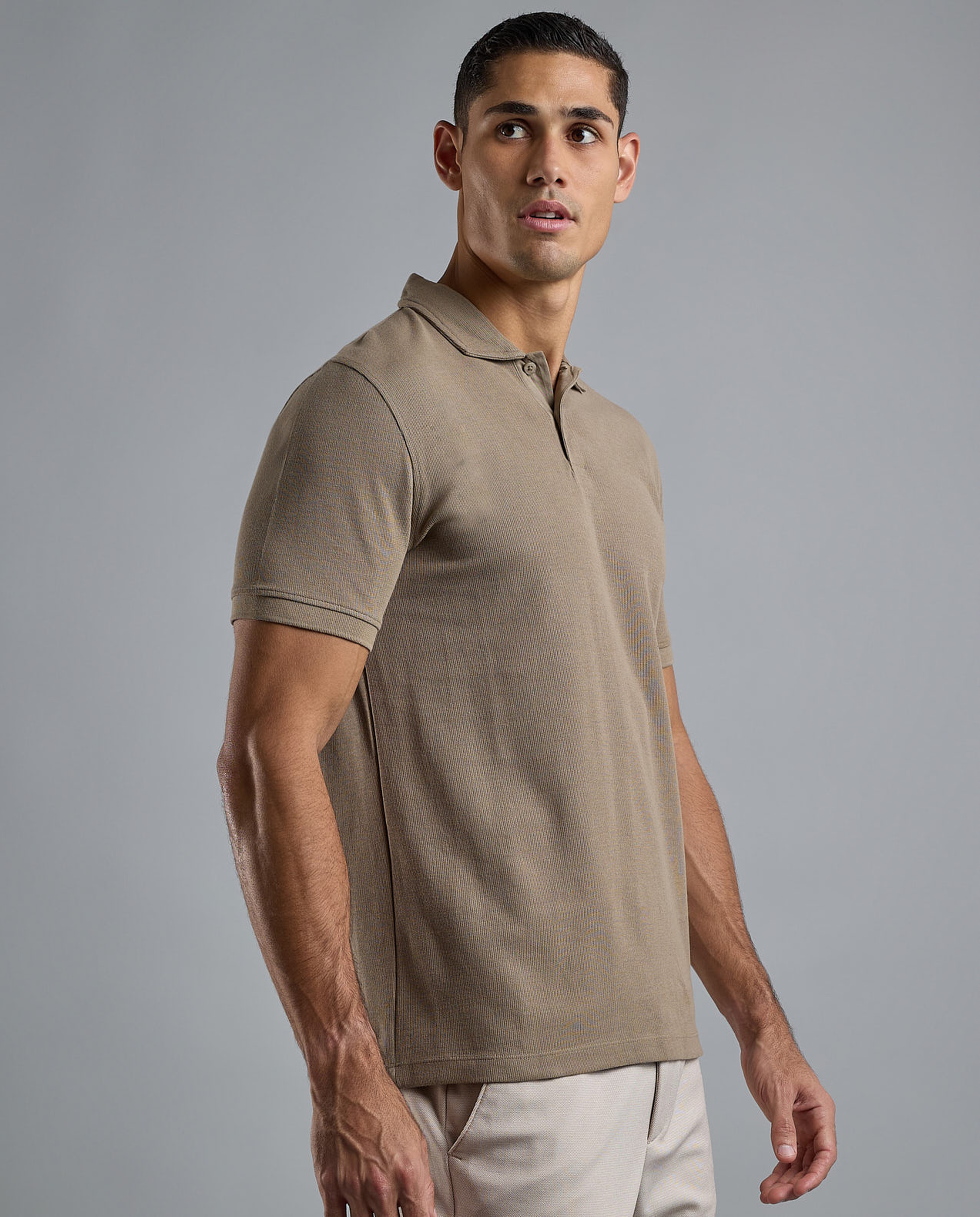 Ribbed Polo T-Shirt with Short Sleeves