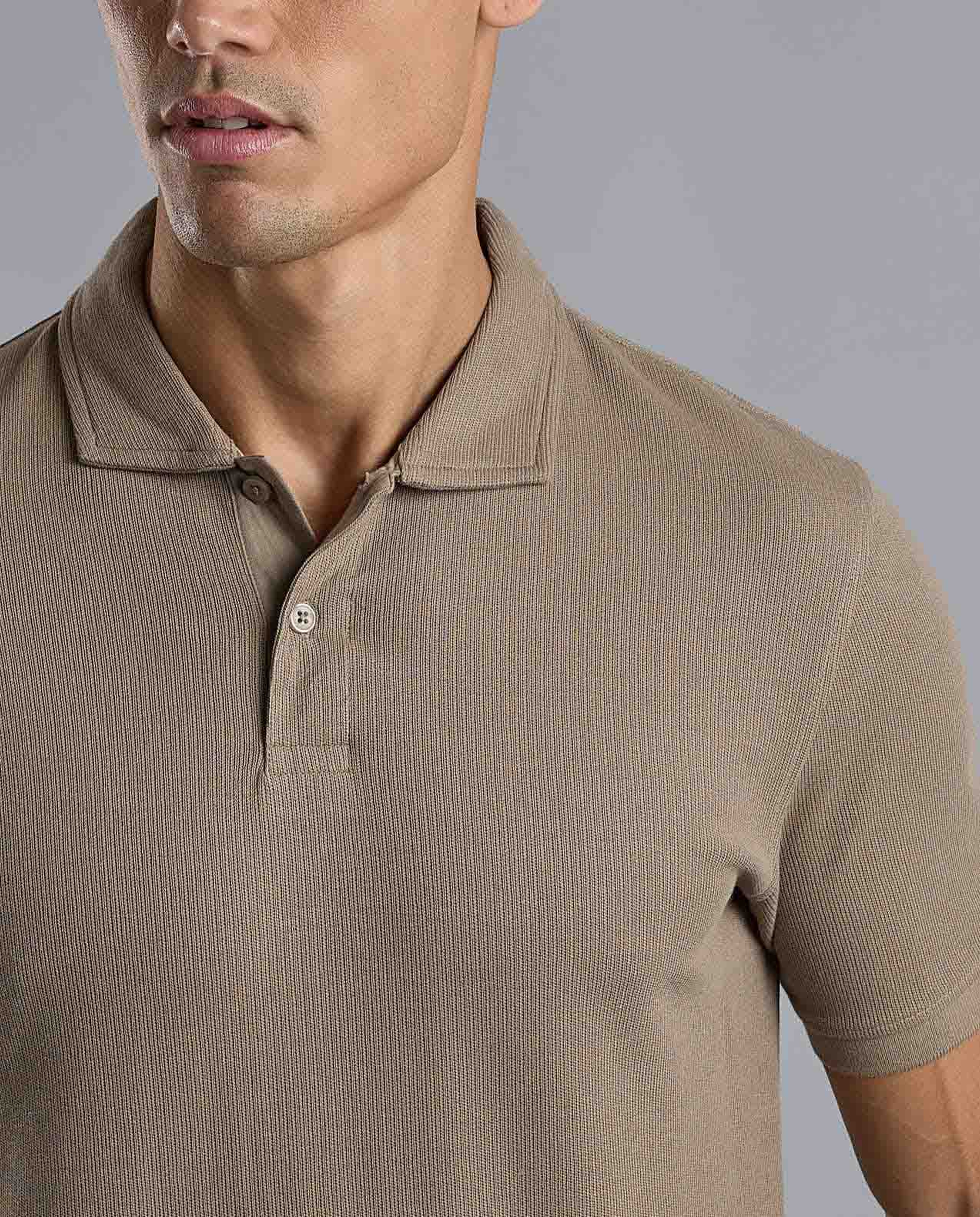Ribbed Polo T-Shirt with Short Sleeves