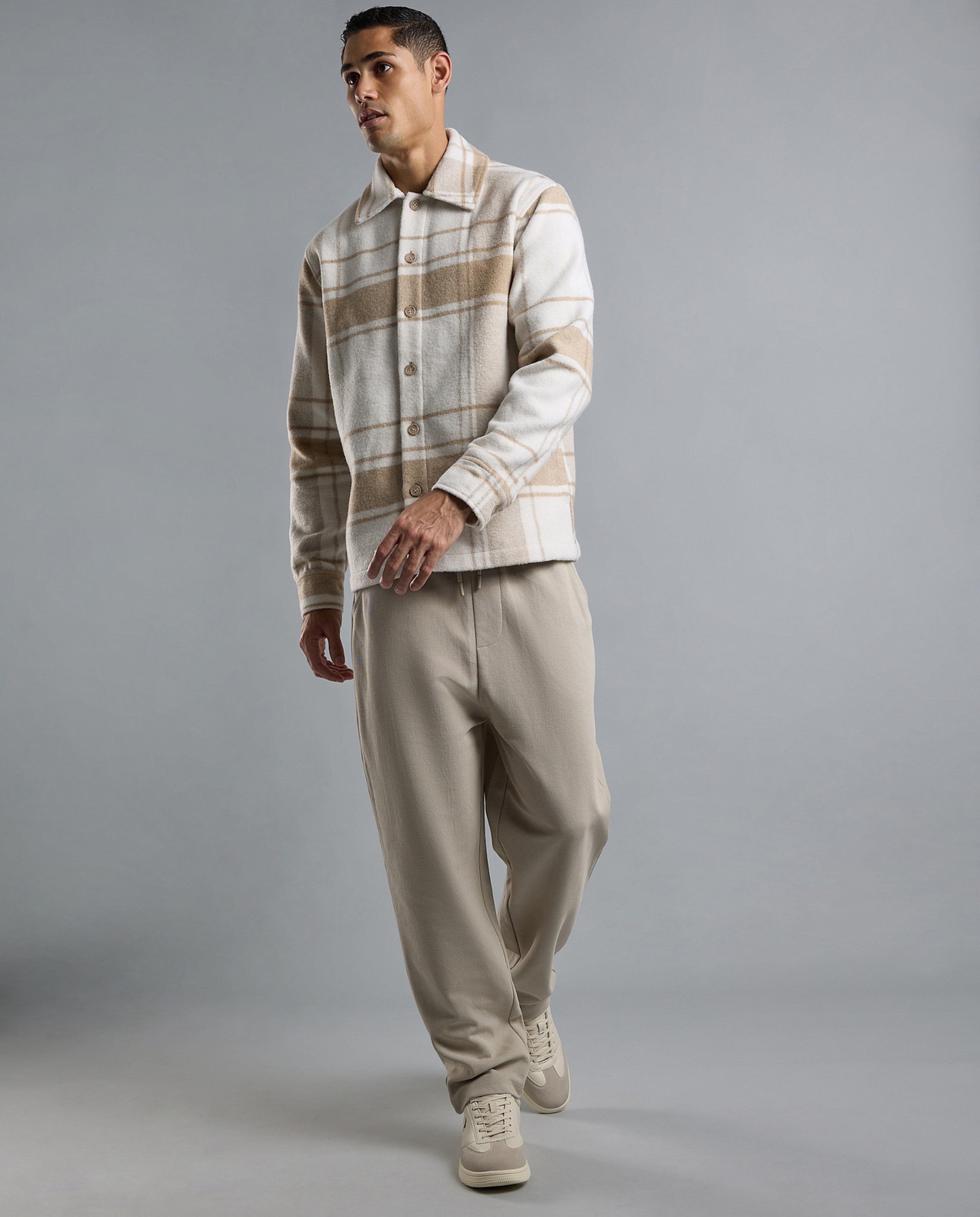 Plaid Shacket with Shirt Collar and Long Sleeves