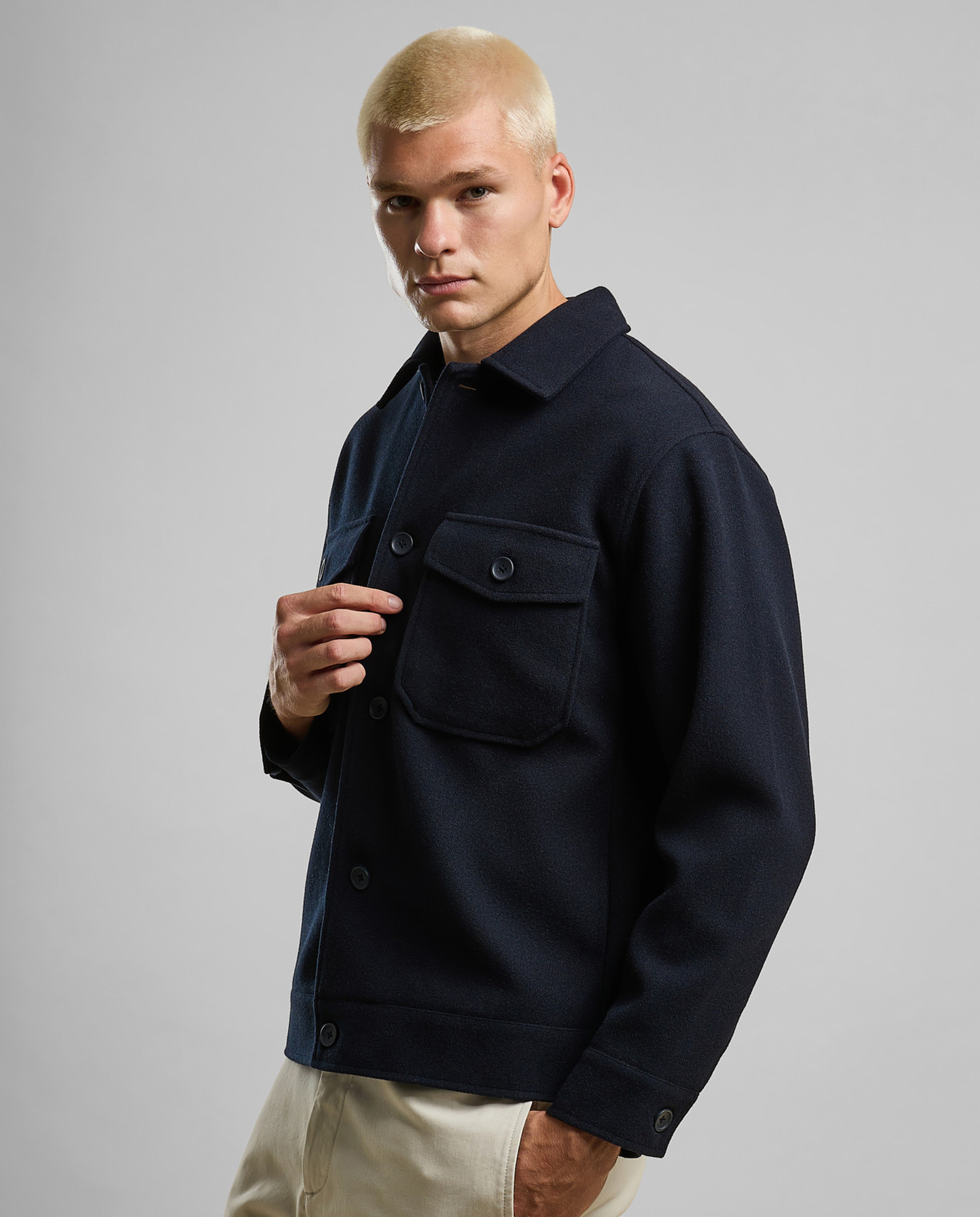 Solid Shacket with Shirt Collar and Long Sleeves