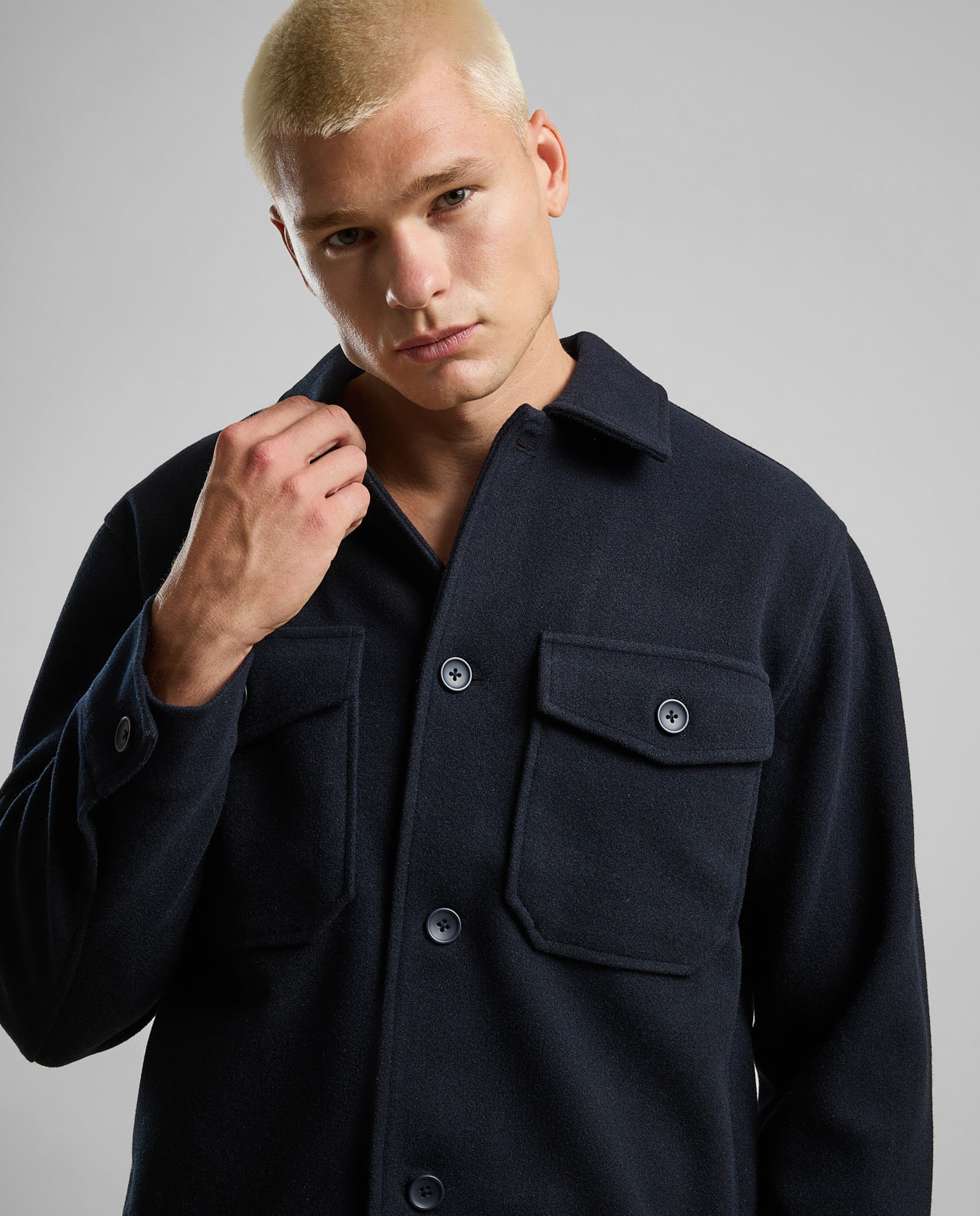 Solid Shacket with Shirt Collar and Long Sleeves