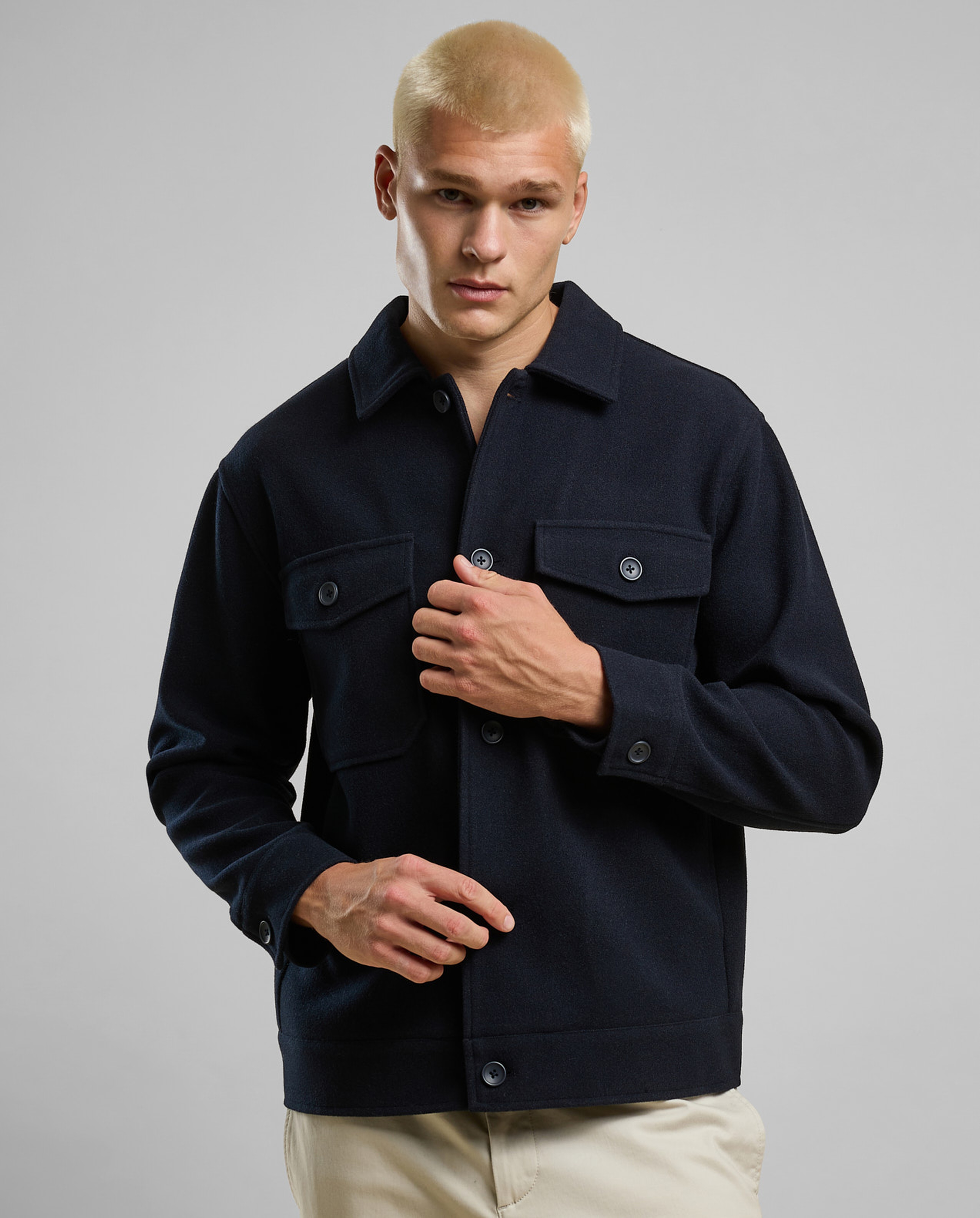 Solid Shacket with Shirt Collar and Long Sleeves