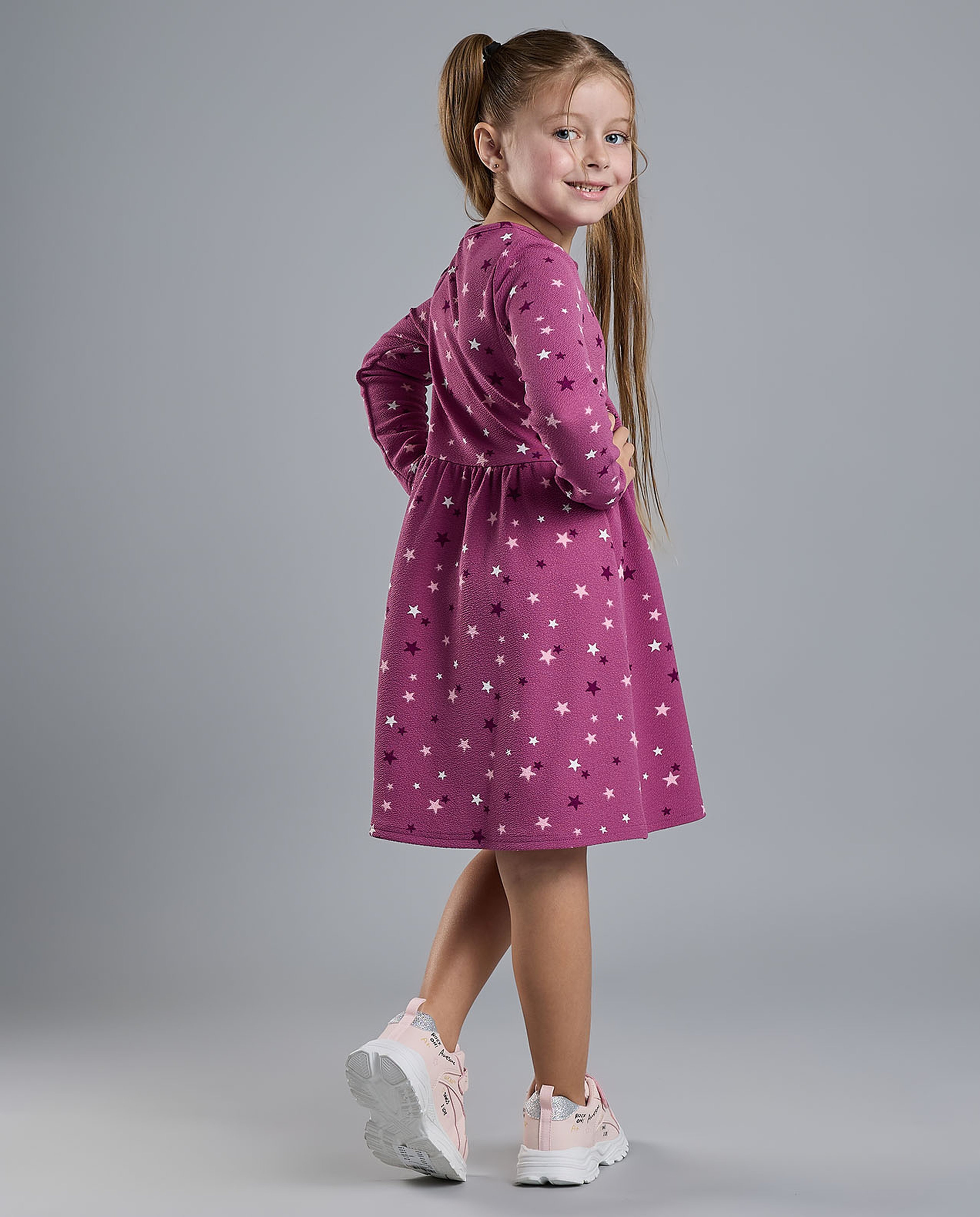 Printed Fit and Flare Dress with Puff Sleeves