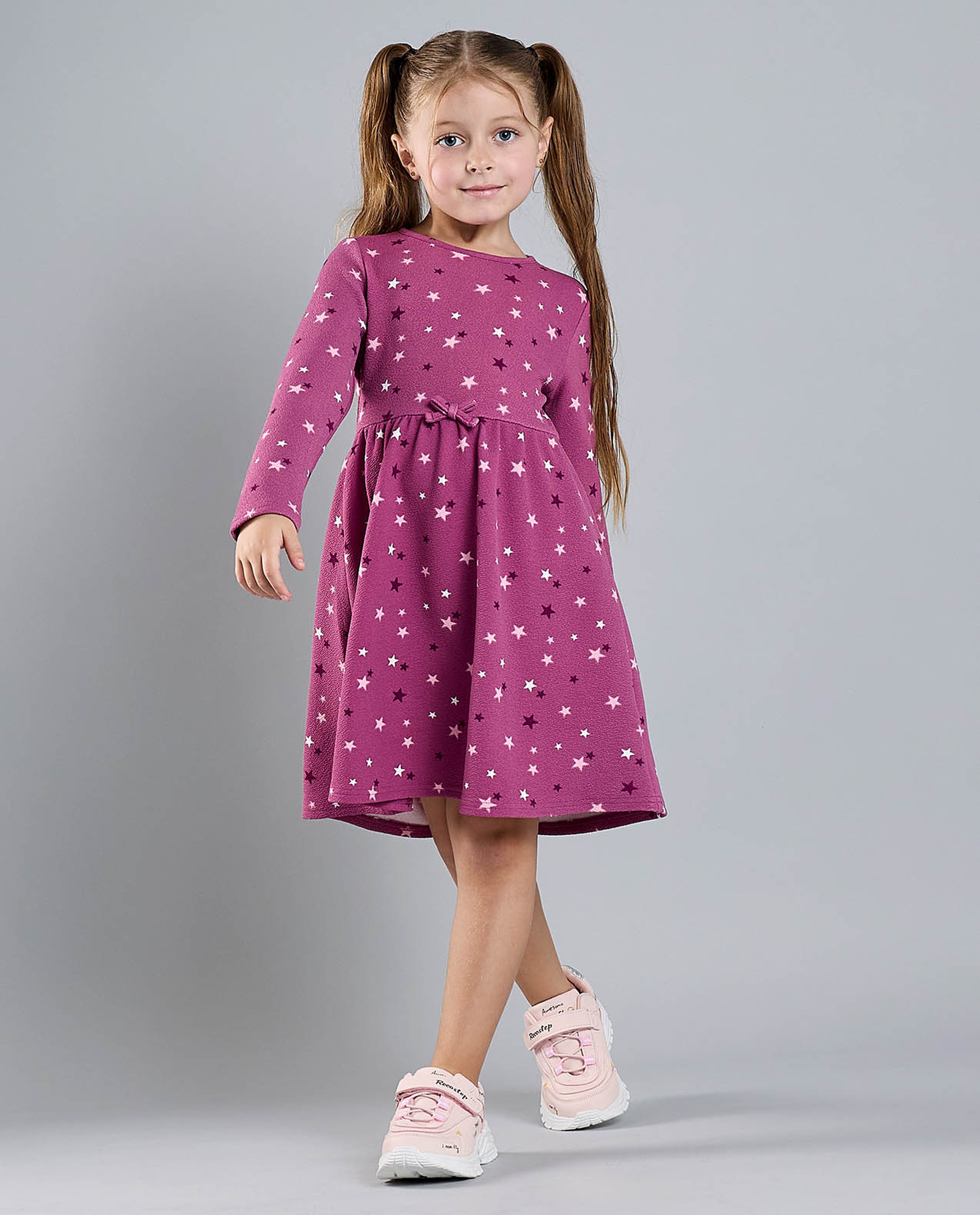 Printed Fit and Flare Dress with Puff Sleeves