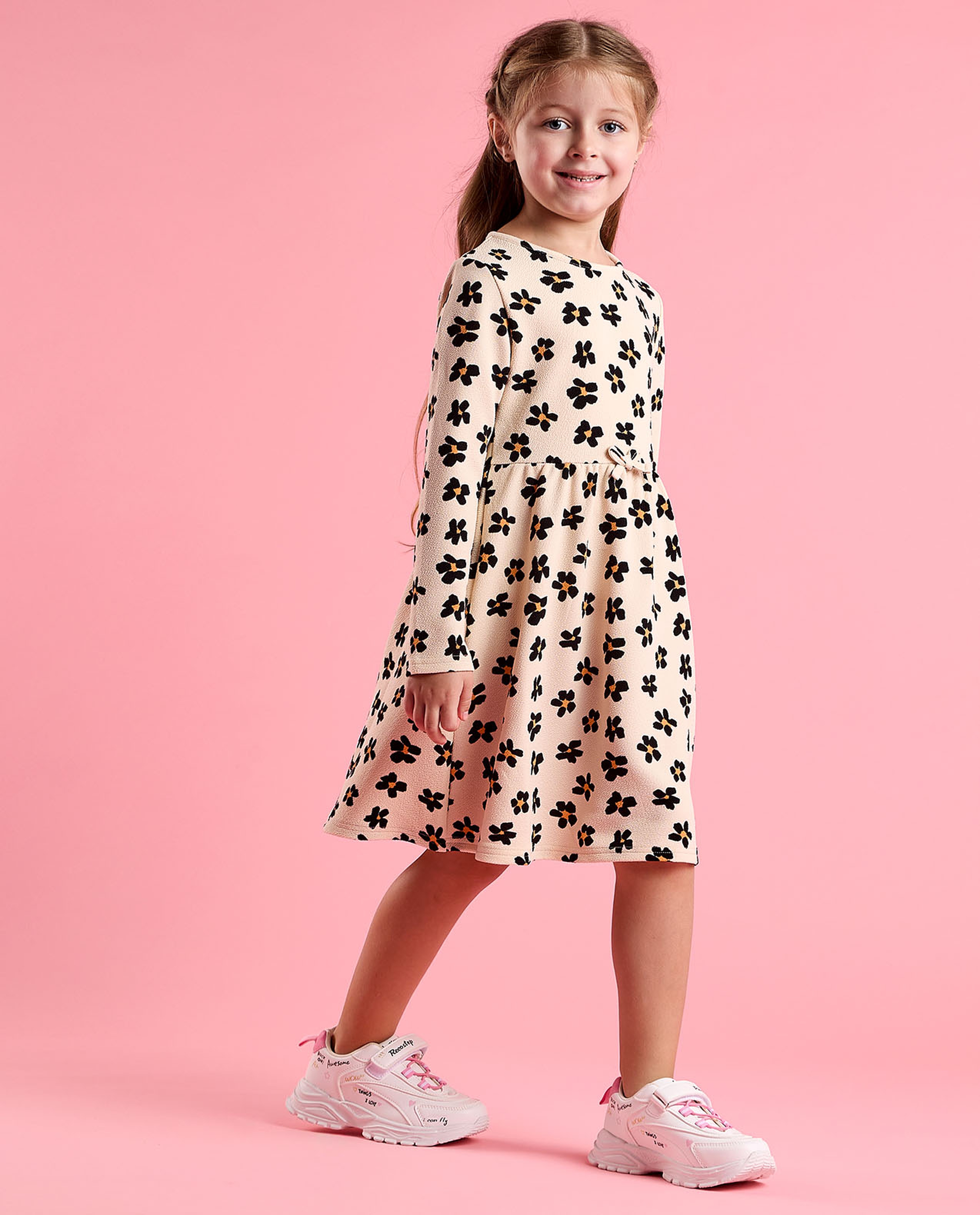 Printed Fit and Flare Dress with Puff Sleeves