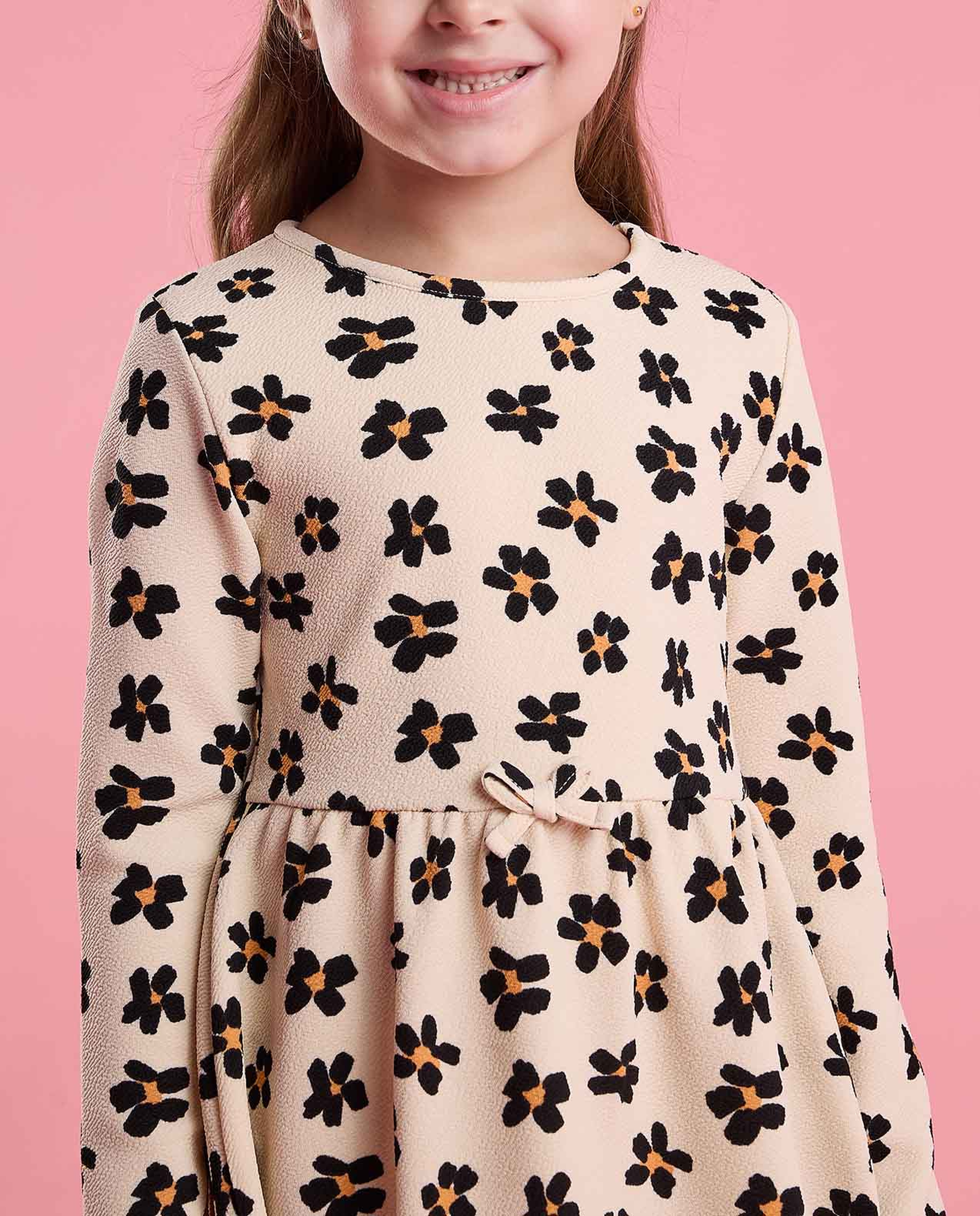 Printed Fit and Flare Dress with Puff Sleeves