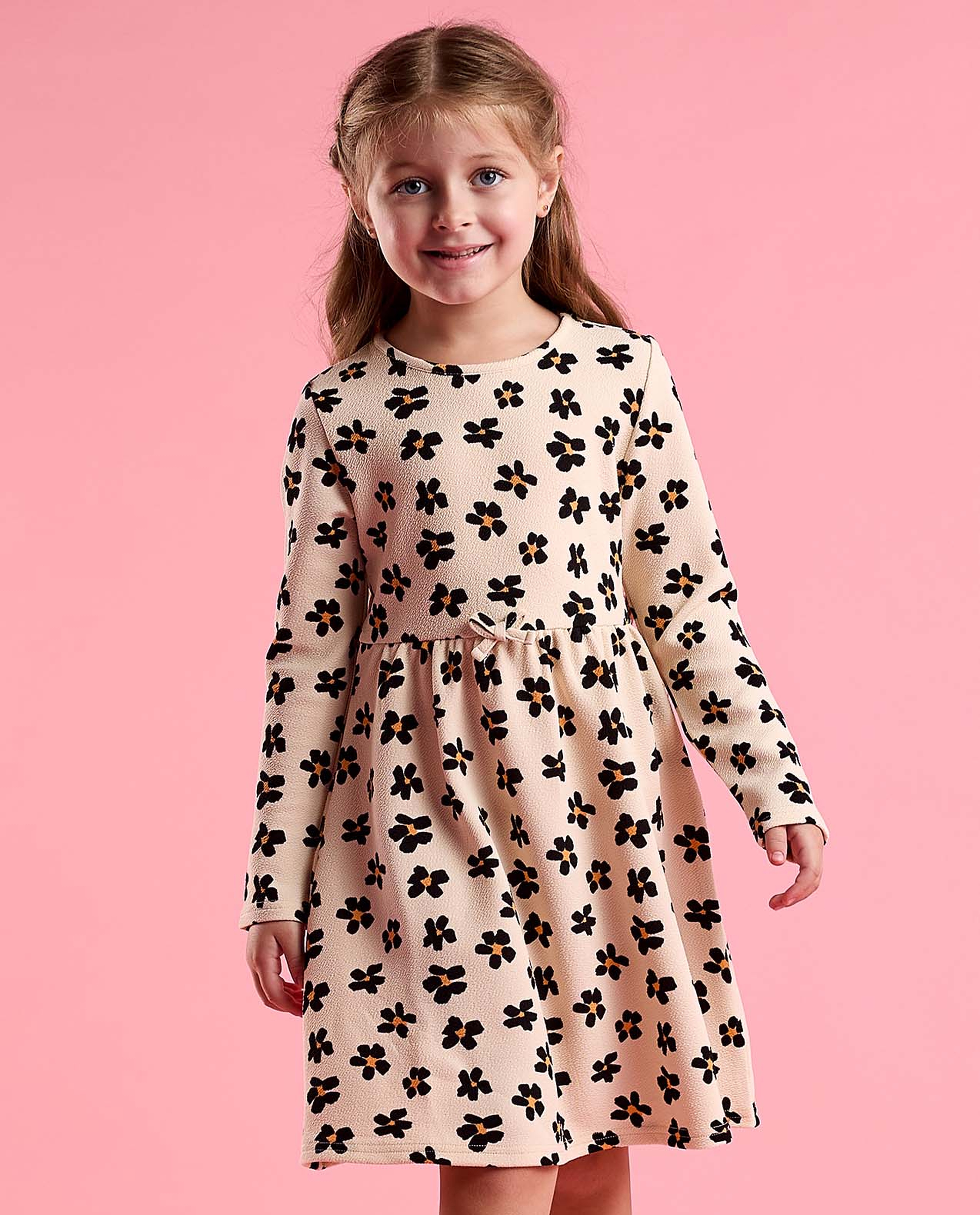 Printed Fit and Flare Dress with Puff Sleeves