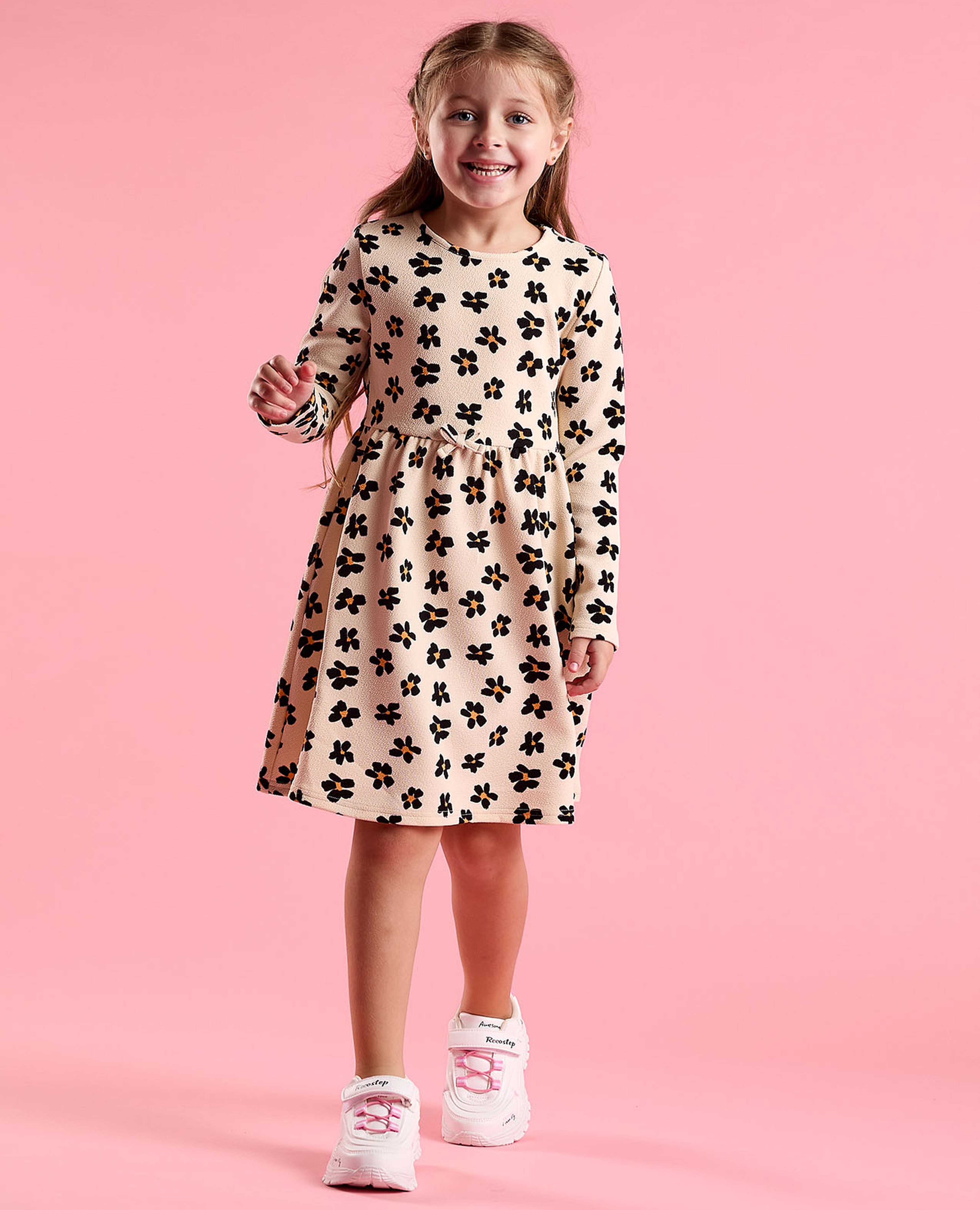 Printed Fit and Flare Dress with Puff Sleeves