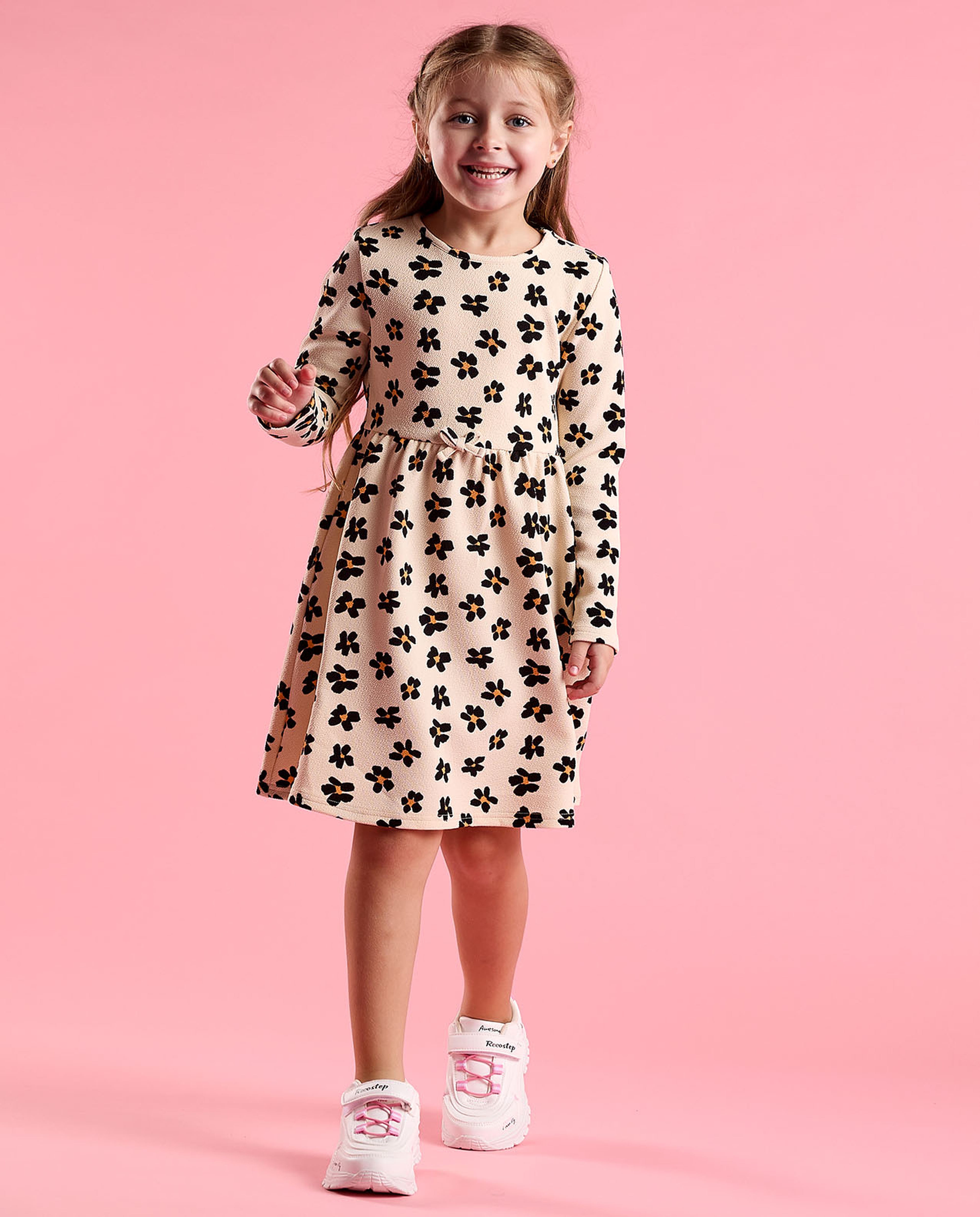 Printed Fit and Flare Dress with Puff Sleeves