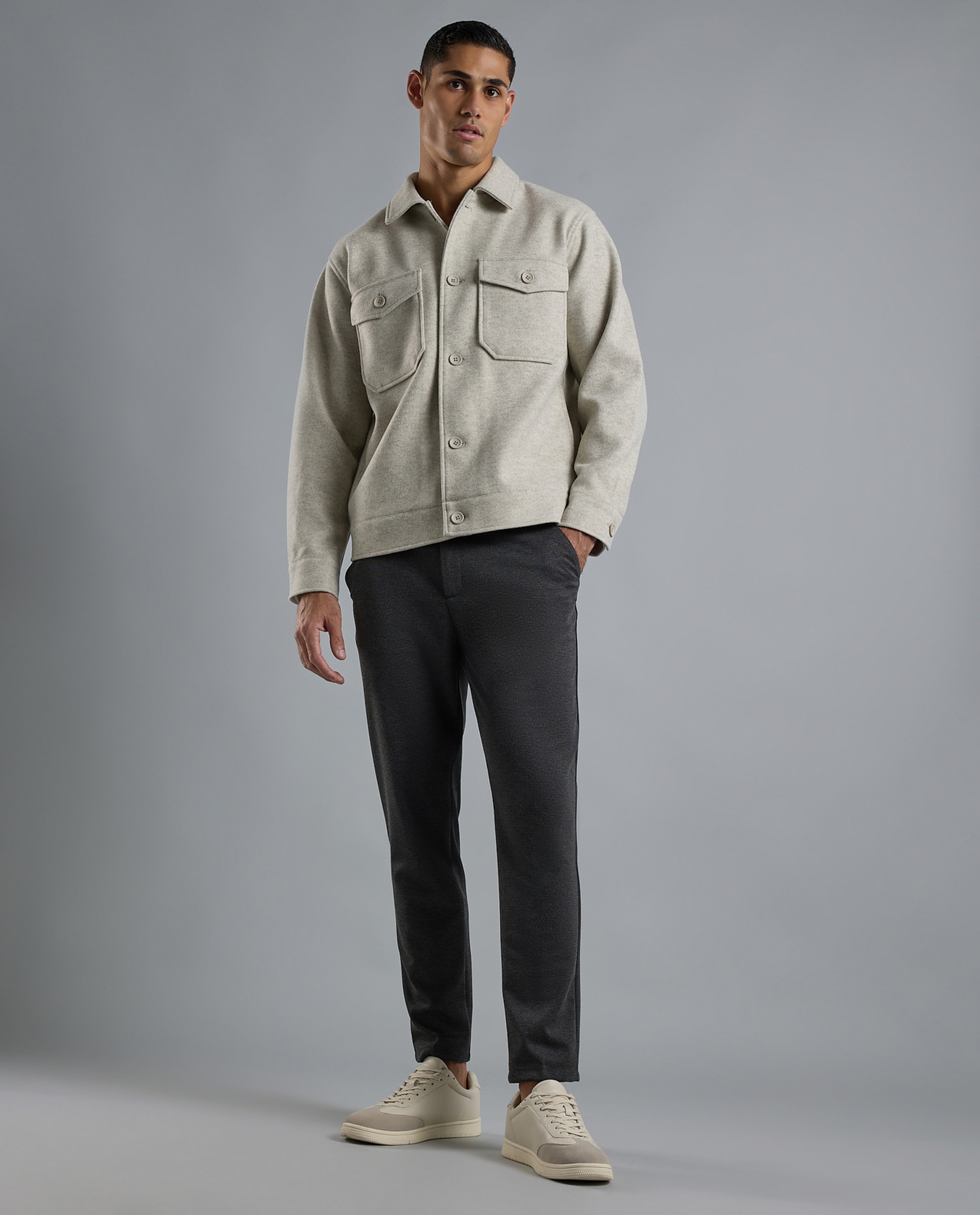 Solid Shacket with Shirt Collar and Long Sleeves