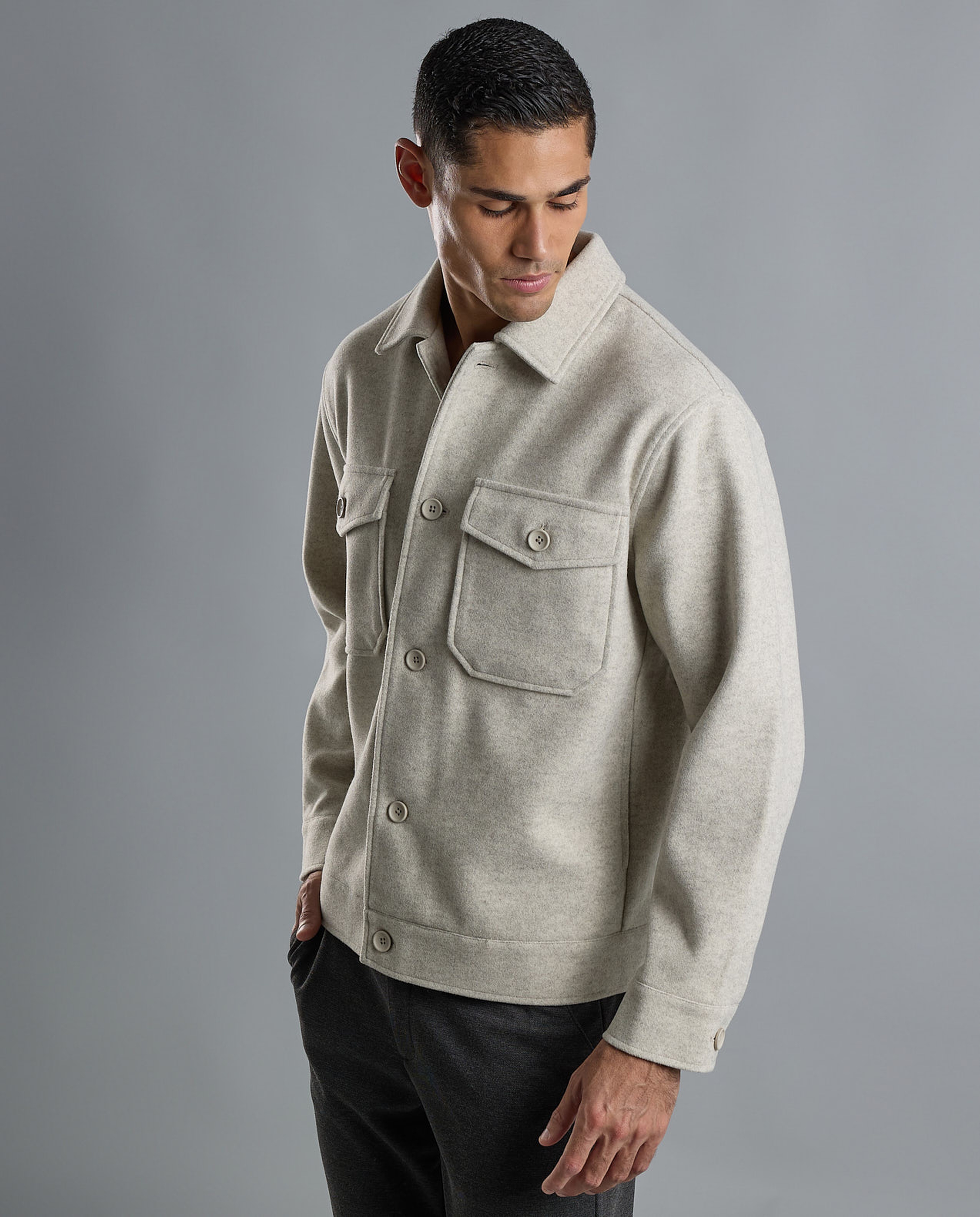 Solid Shacket with Shirt Collar and Long Sleeves