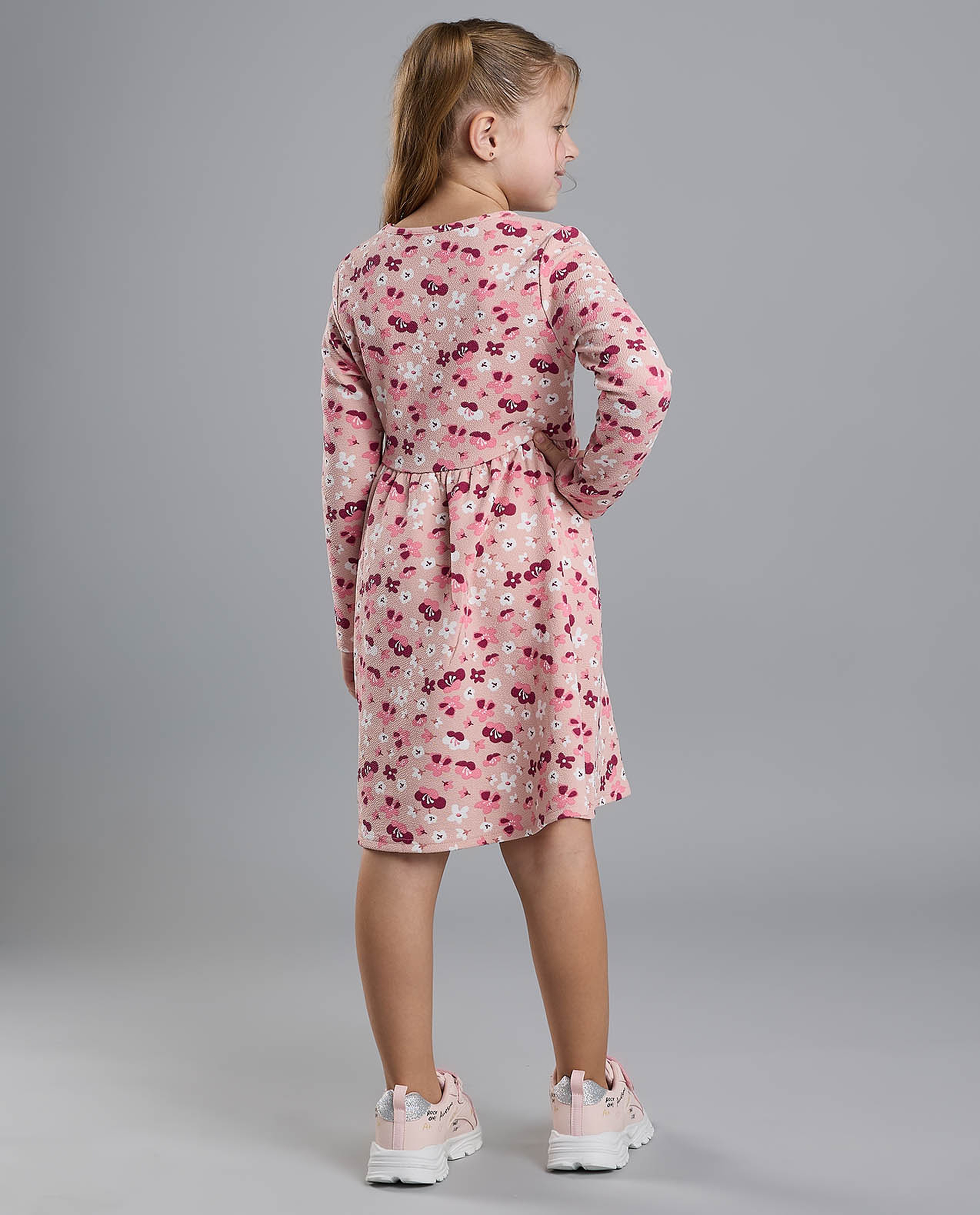 Printed Fit and Flare Dress with Puff Sleeves