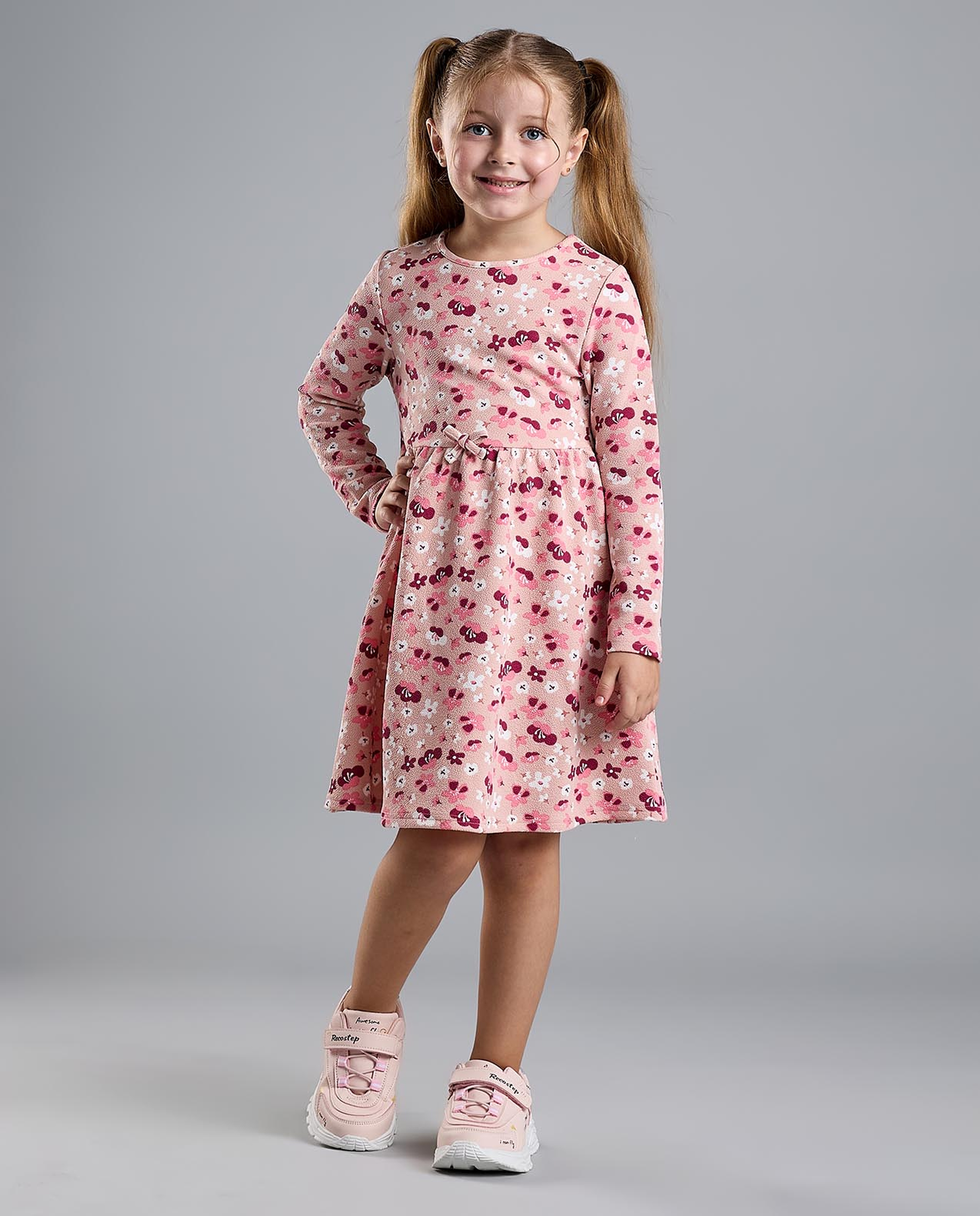 Printed Fit and Flare Dress with Puff Sleeves