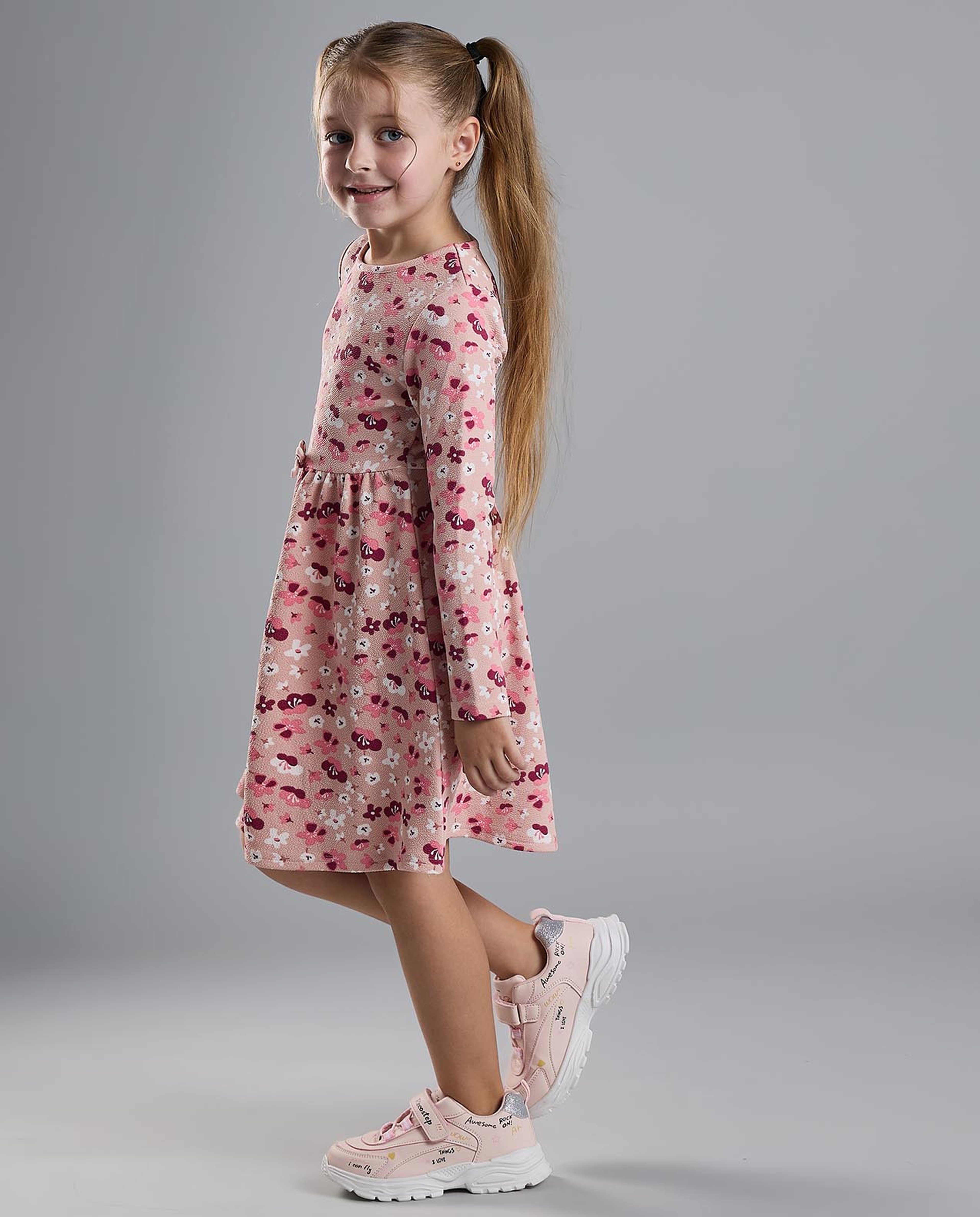 Printed Fit and Flare Dress with Puff Sleeves