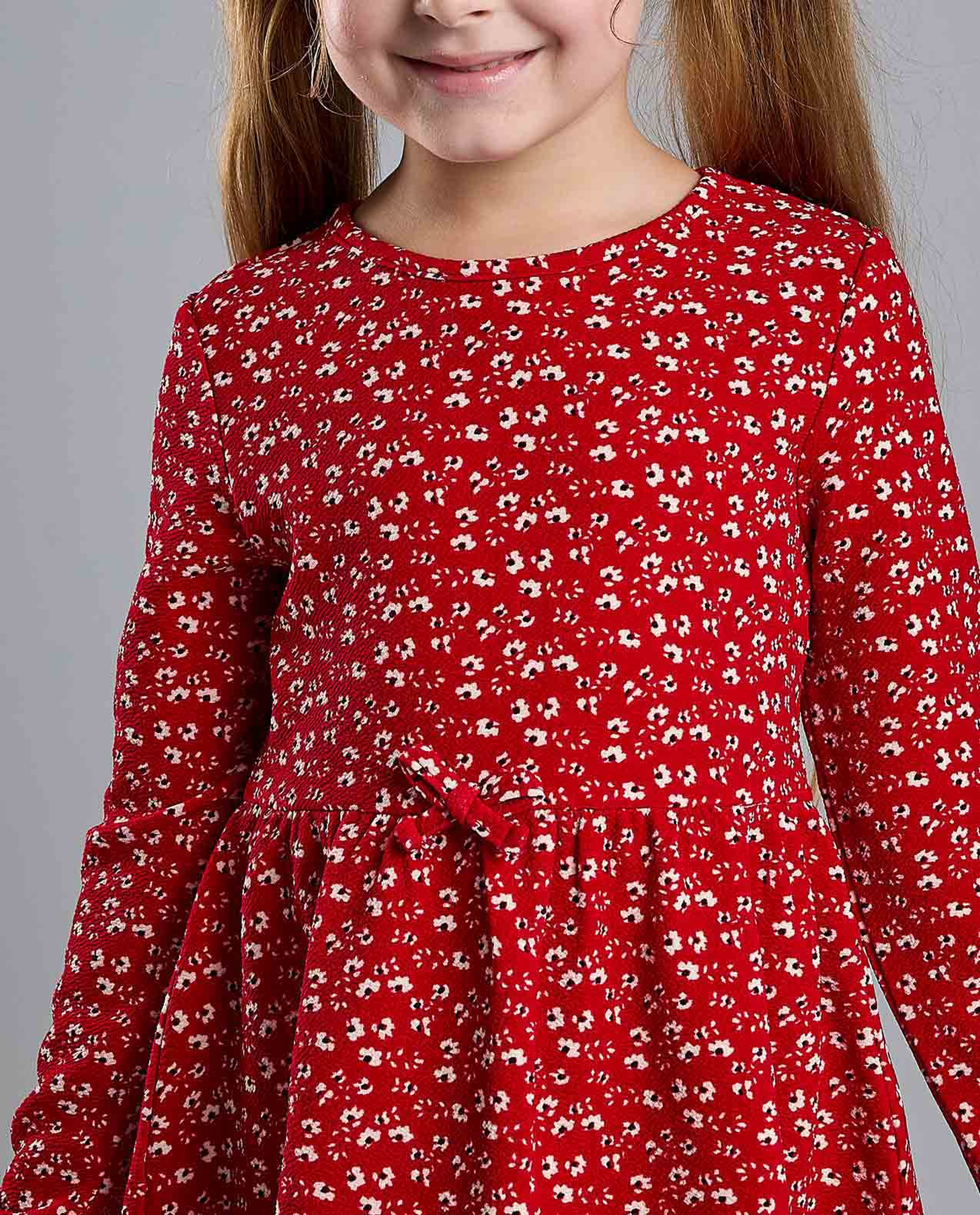 Printed Fit and Flare Dress with Puff Sleeves