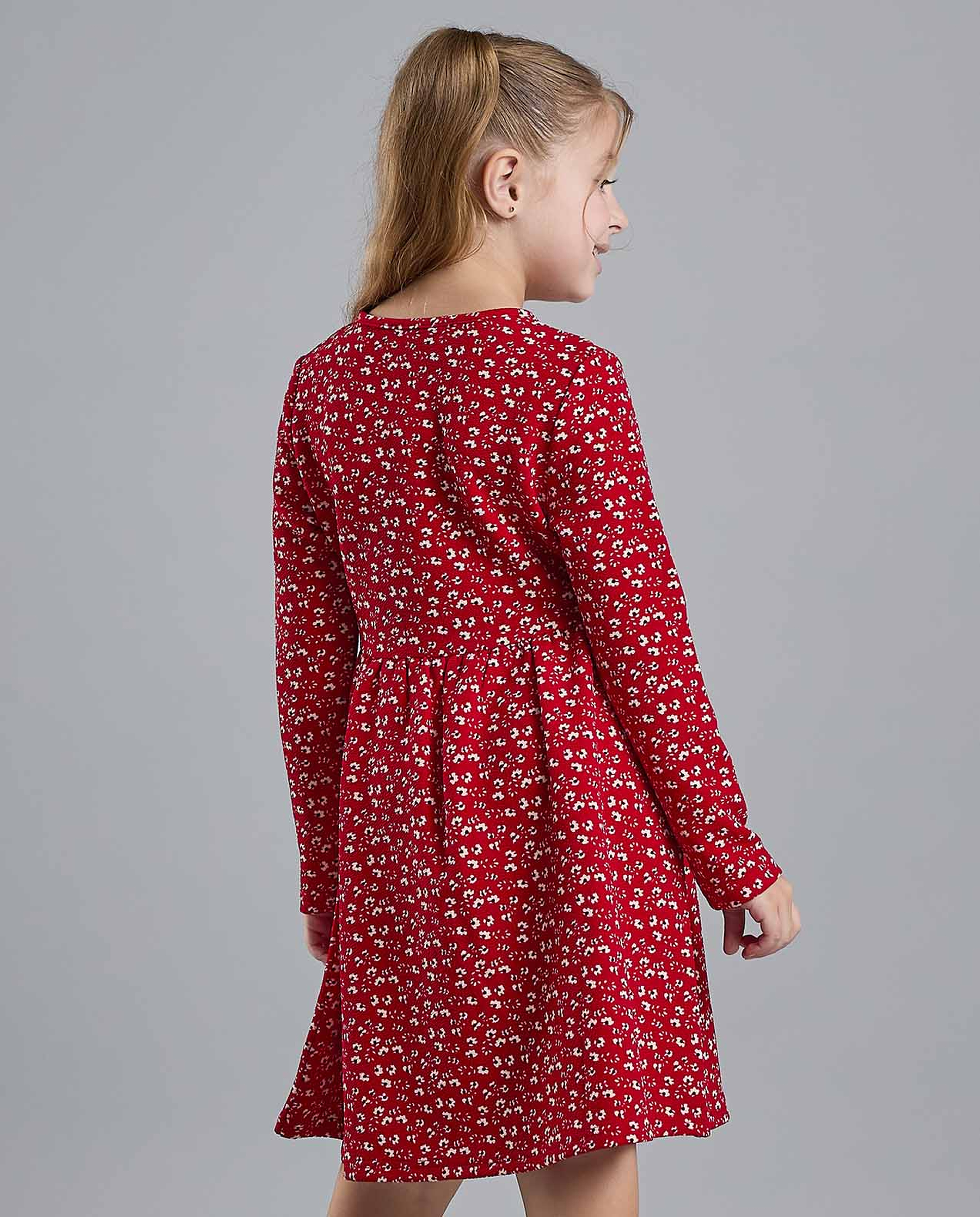 Printed Fit and Flare Dress with Puff Sleeves