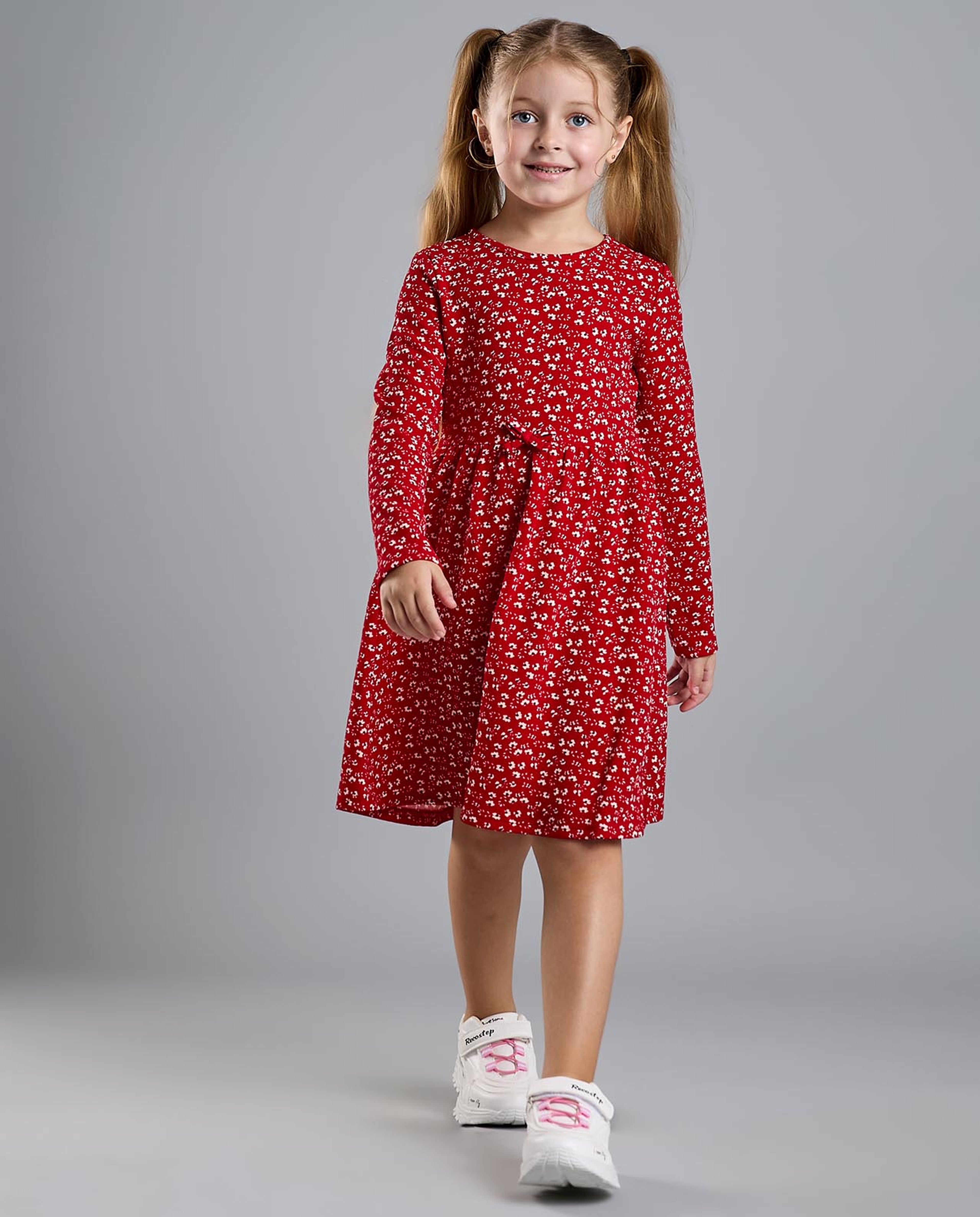 Printed Fit and Flare Dress with Puff Sleeves