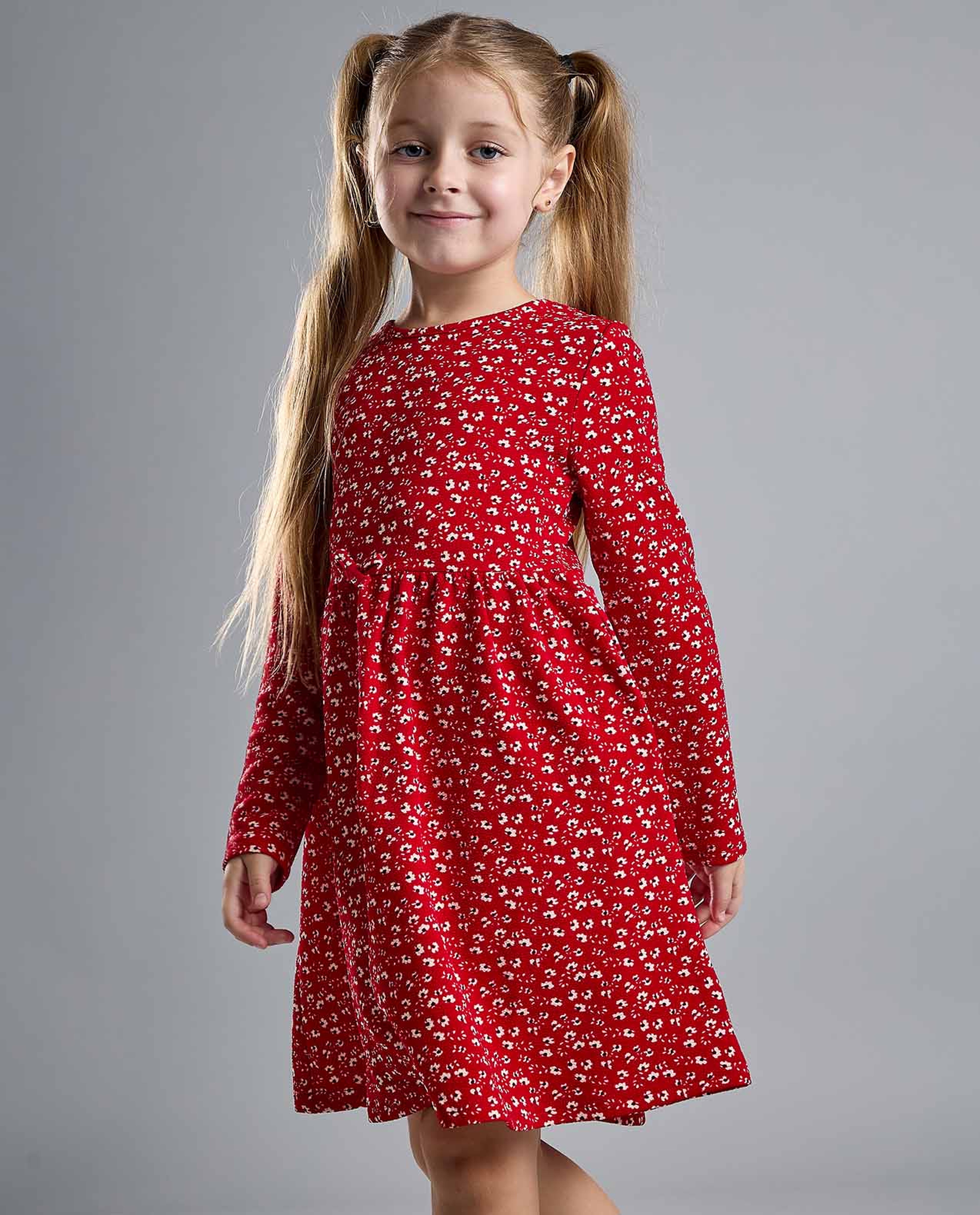 Printed Fit and Flare Dress with Puff Sleeves