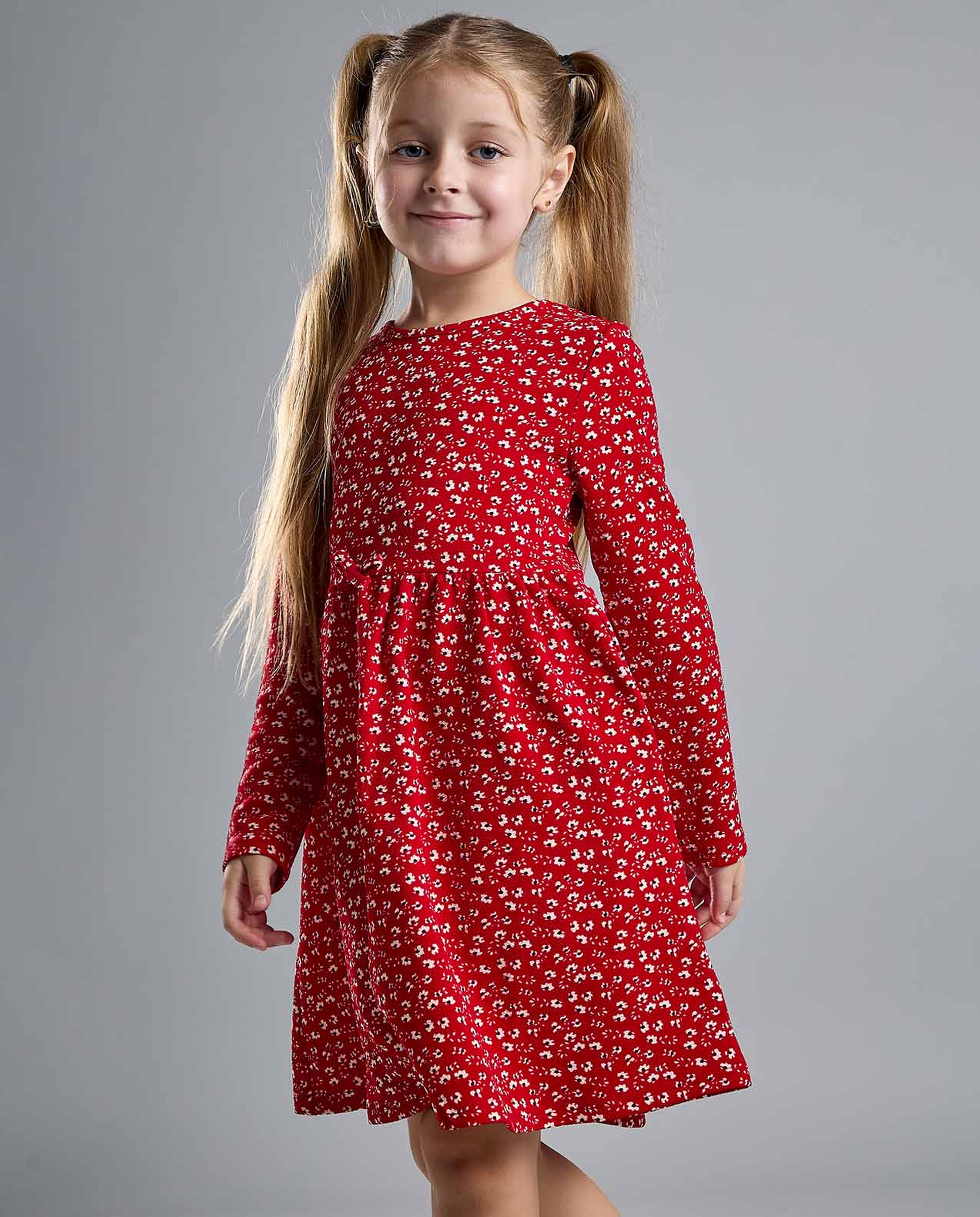 Printed Fit and Flare Dress with Puff Sleeves