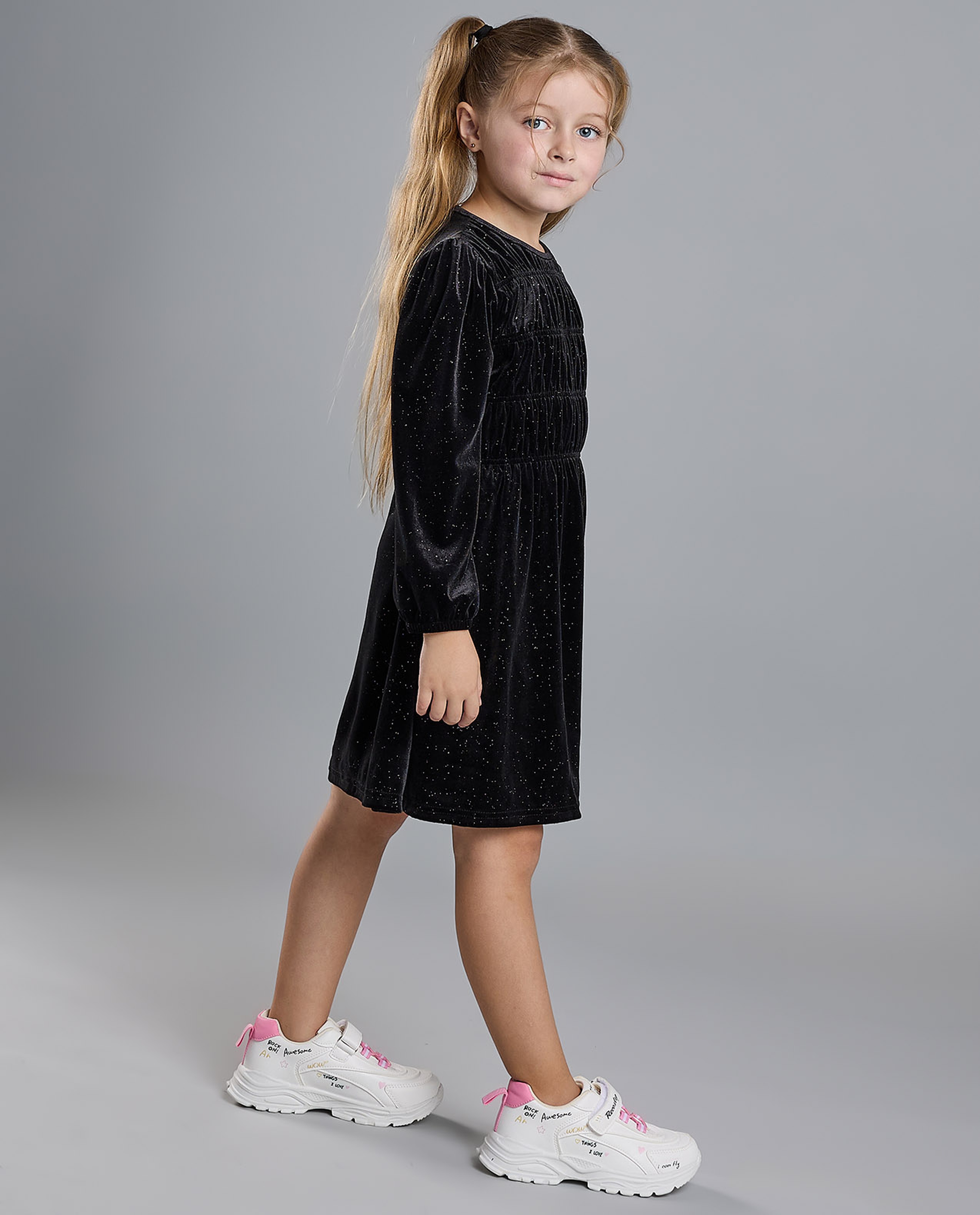 Smocked Fit and Flare Dress with Puff Sleeves