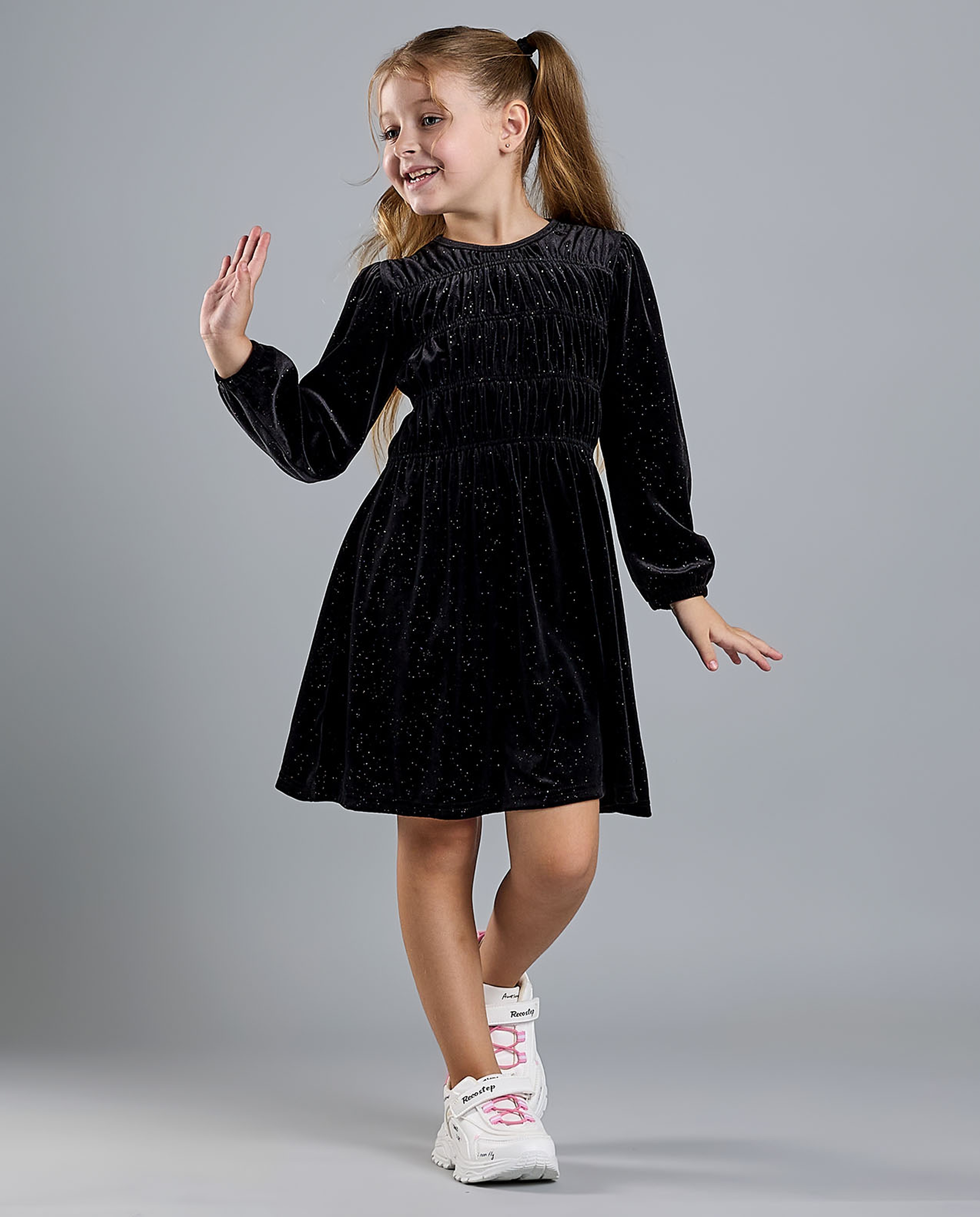 Smocked Fit and Flare Dress with Puff Sleeves