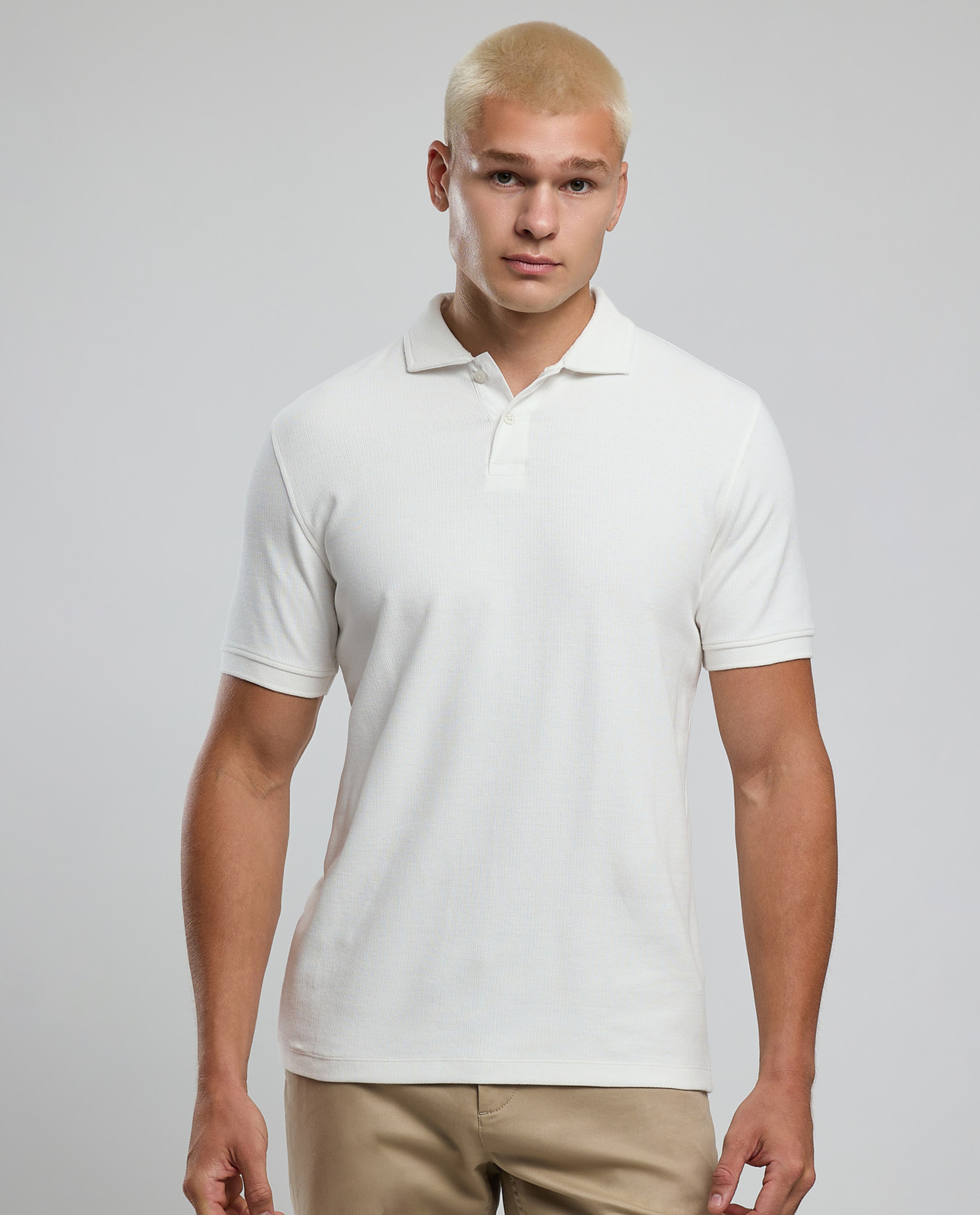 Ribbed Polo T-Shirt with Short Sleeves