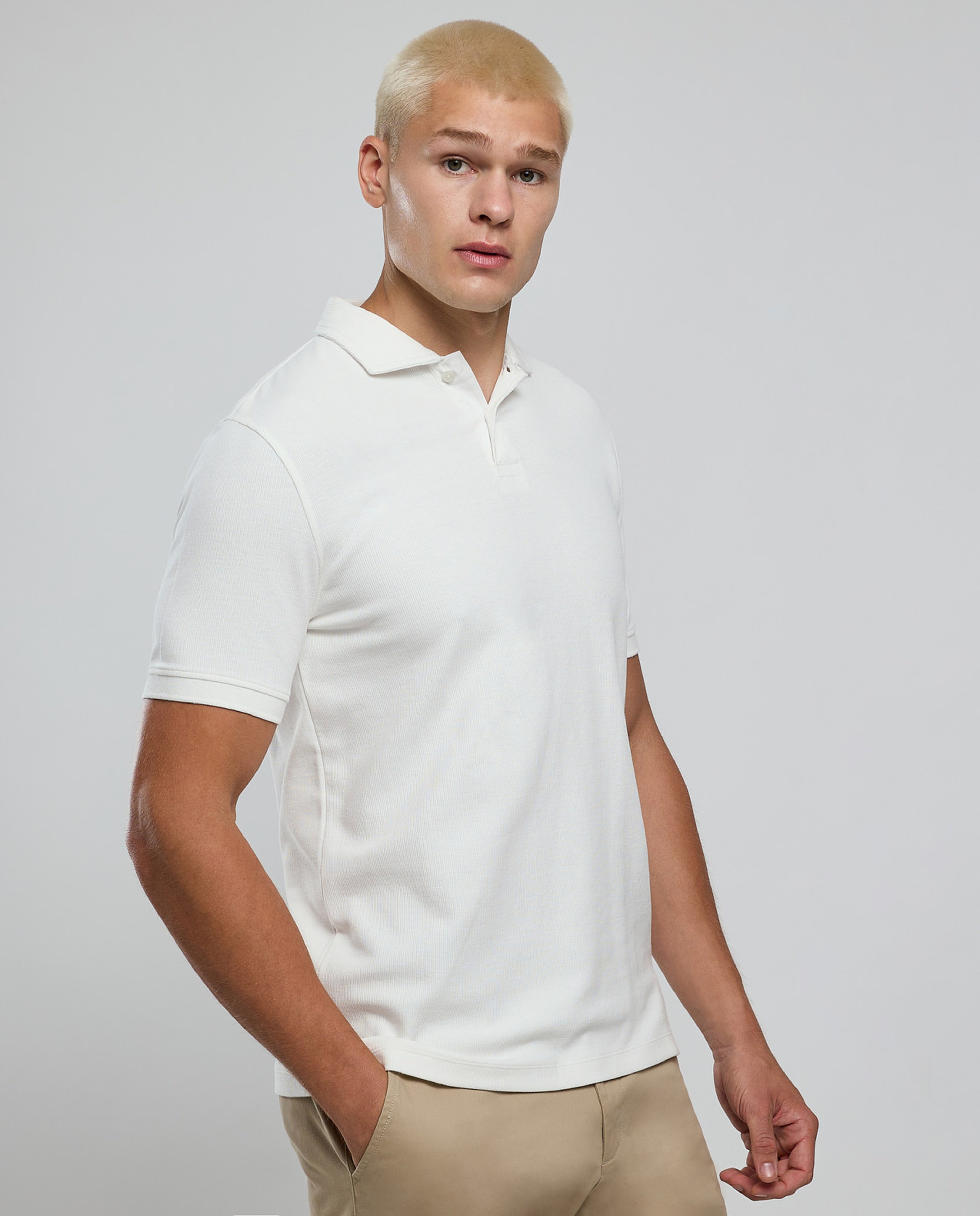 Ribbed Polo T-Shirt with Short Sleeves