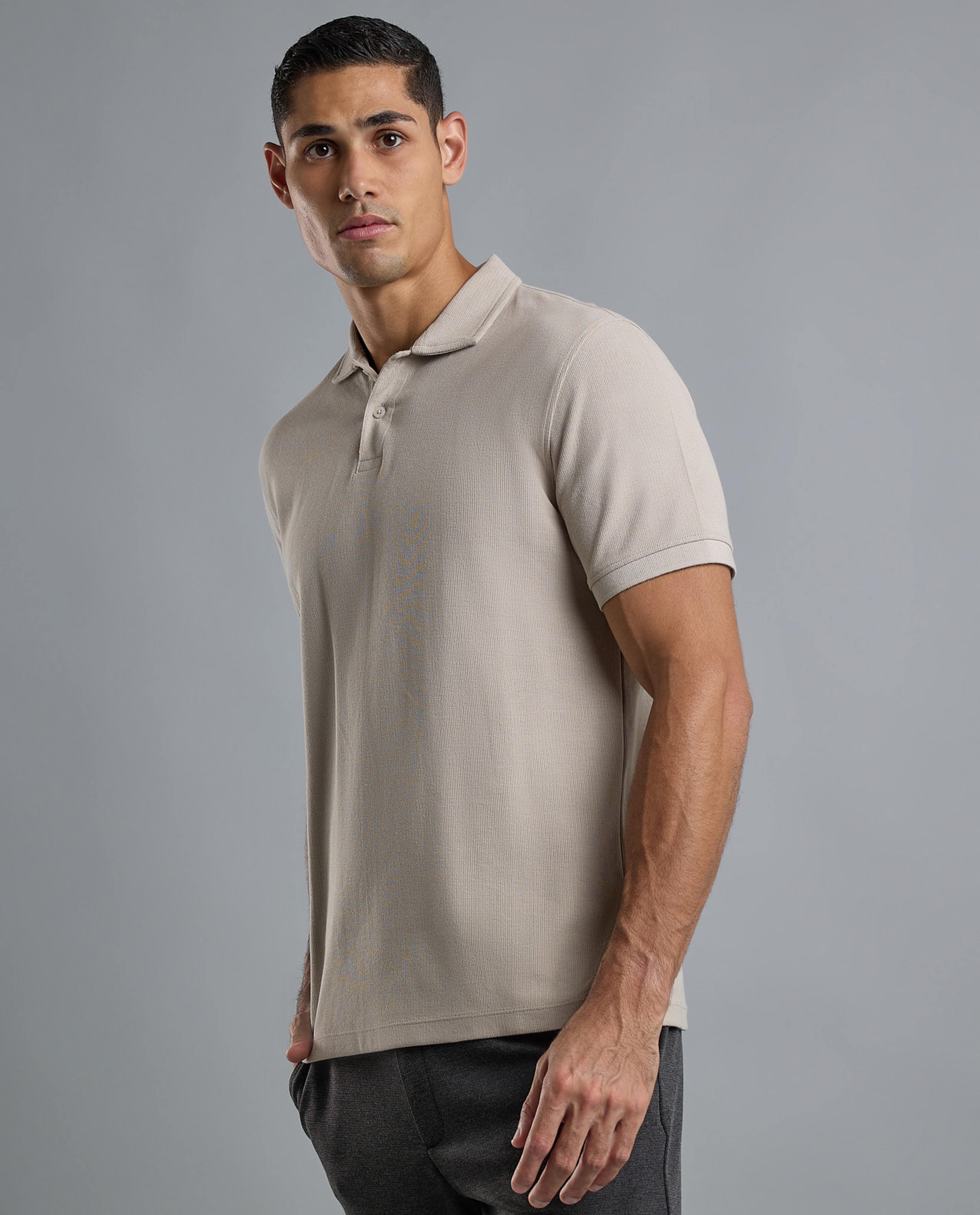 Ribbed Polo T-Shirt with Short Sleeves
