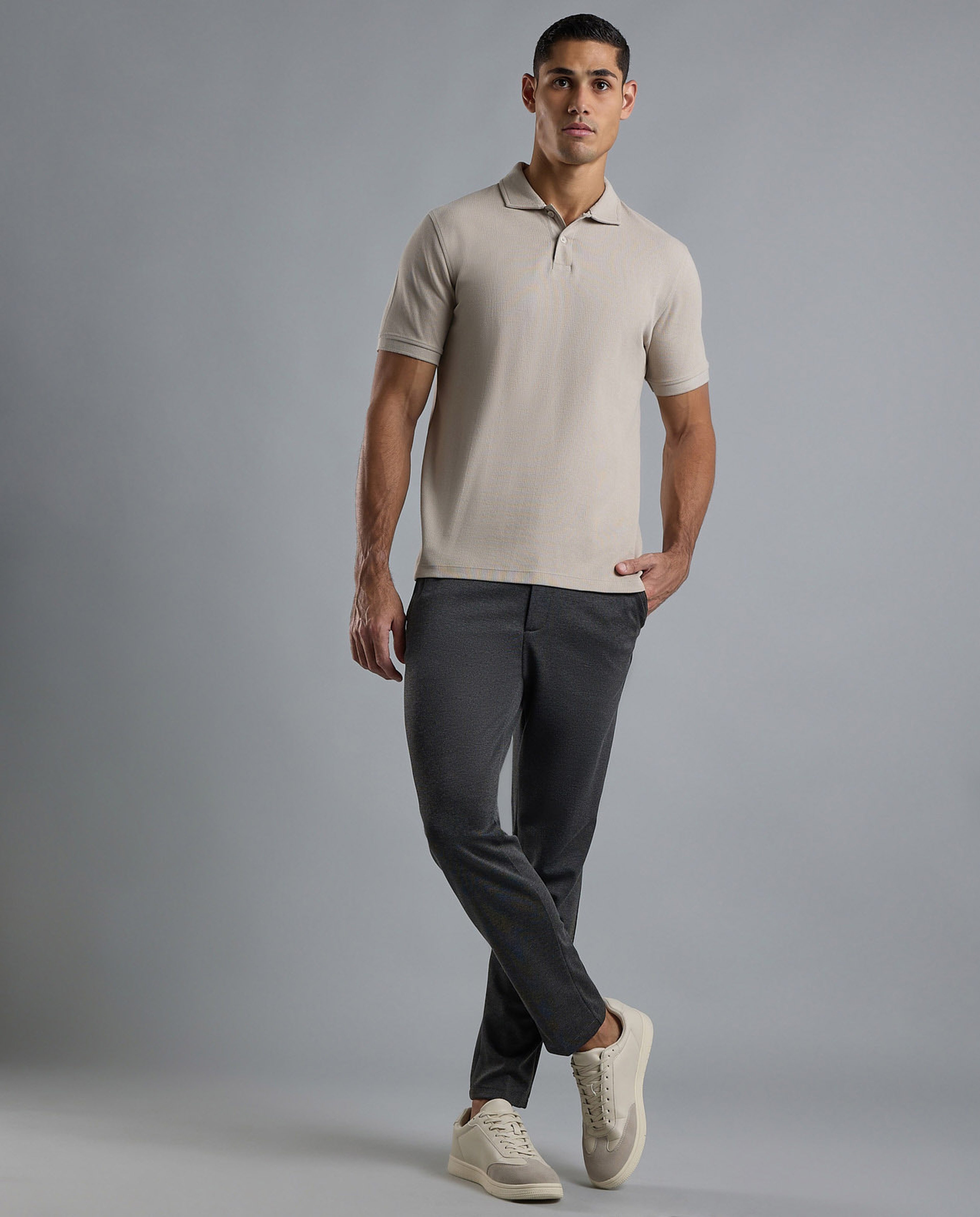 Ribbed Polo T-Shirt with Short Sleeves