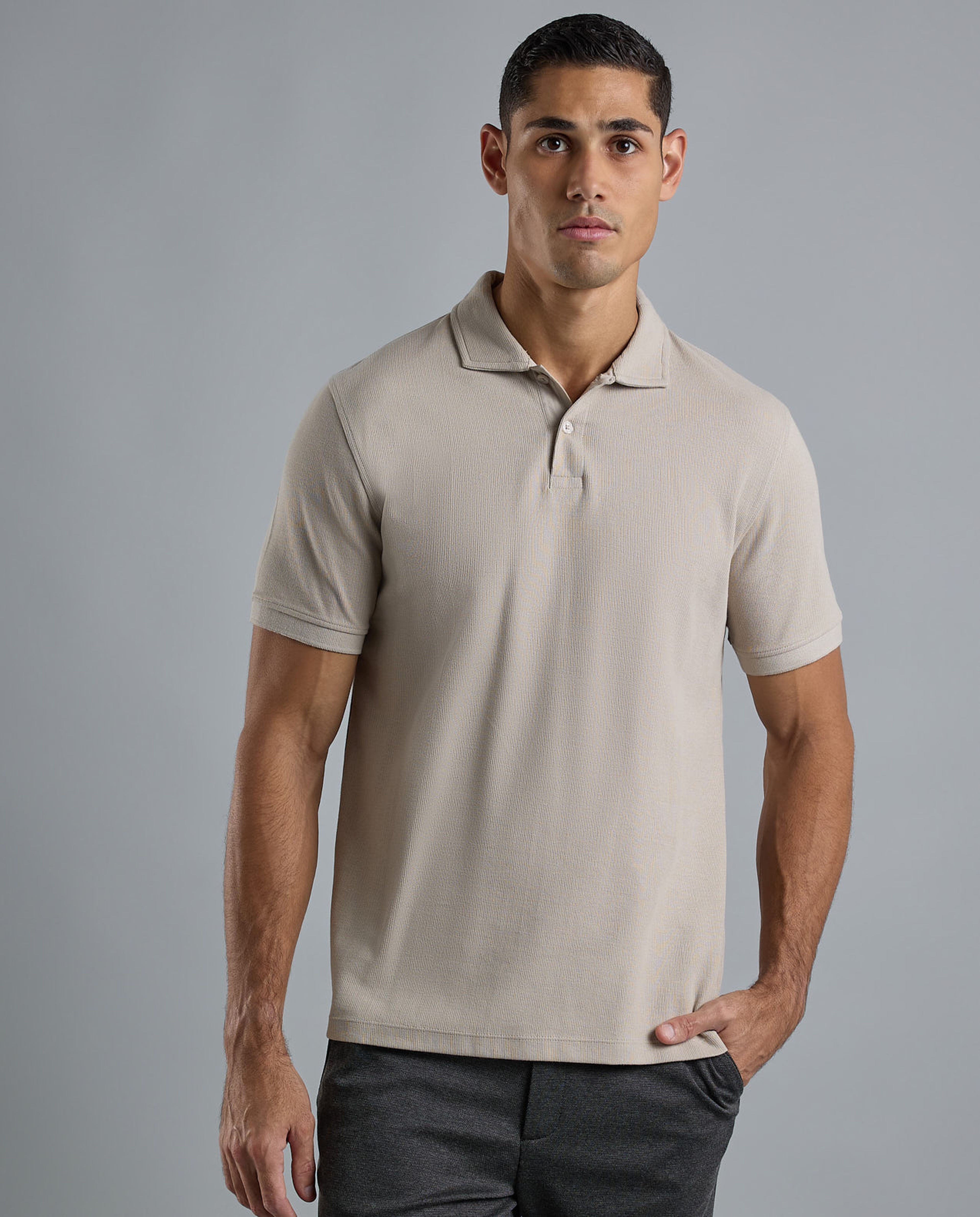 Ribbed Polo T-Shirt with Short Sleeves