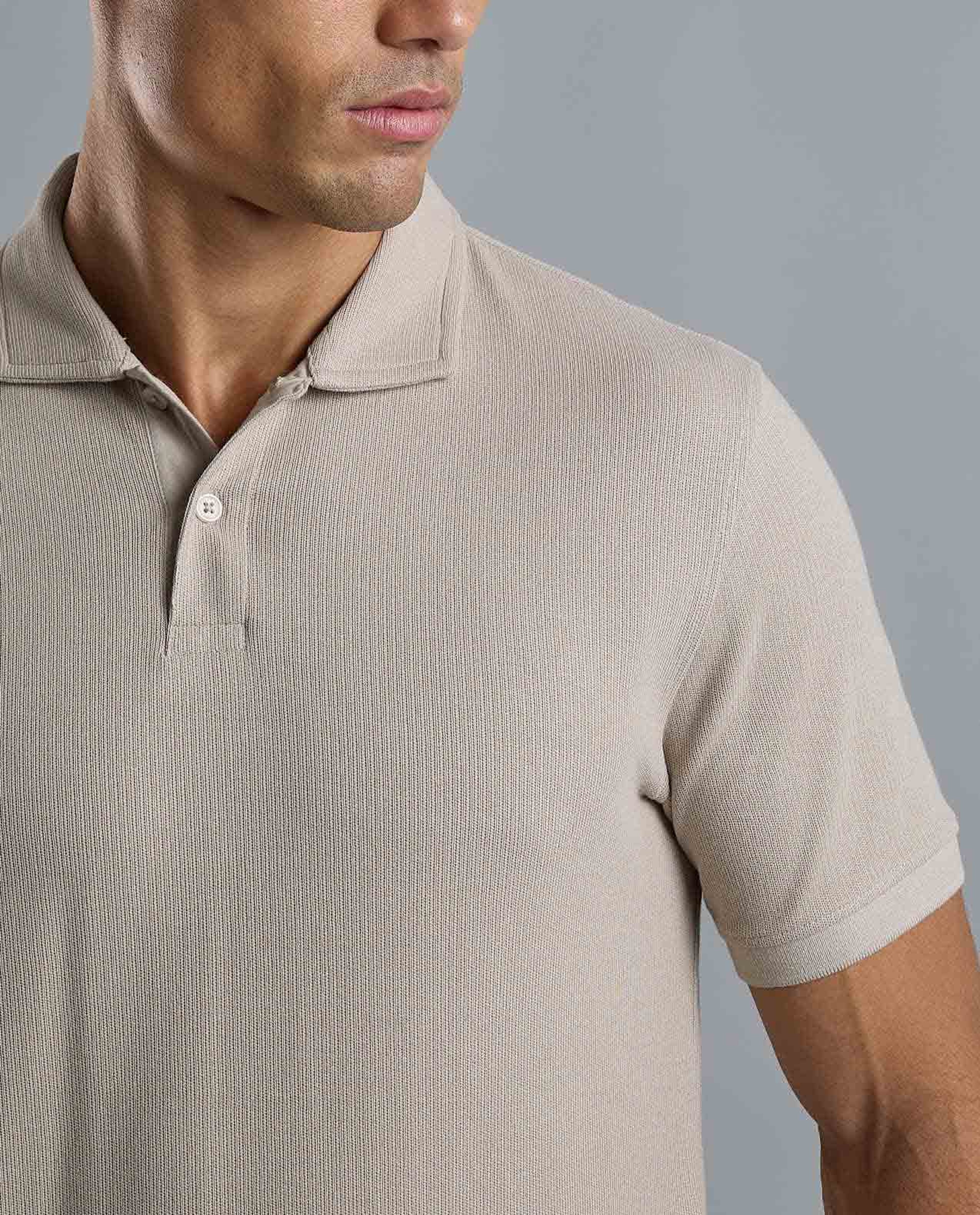 Ribbed Polo T-Shirt with Short Sleeves