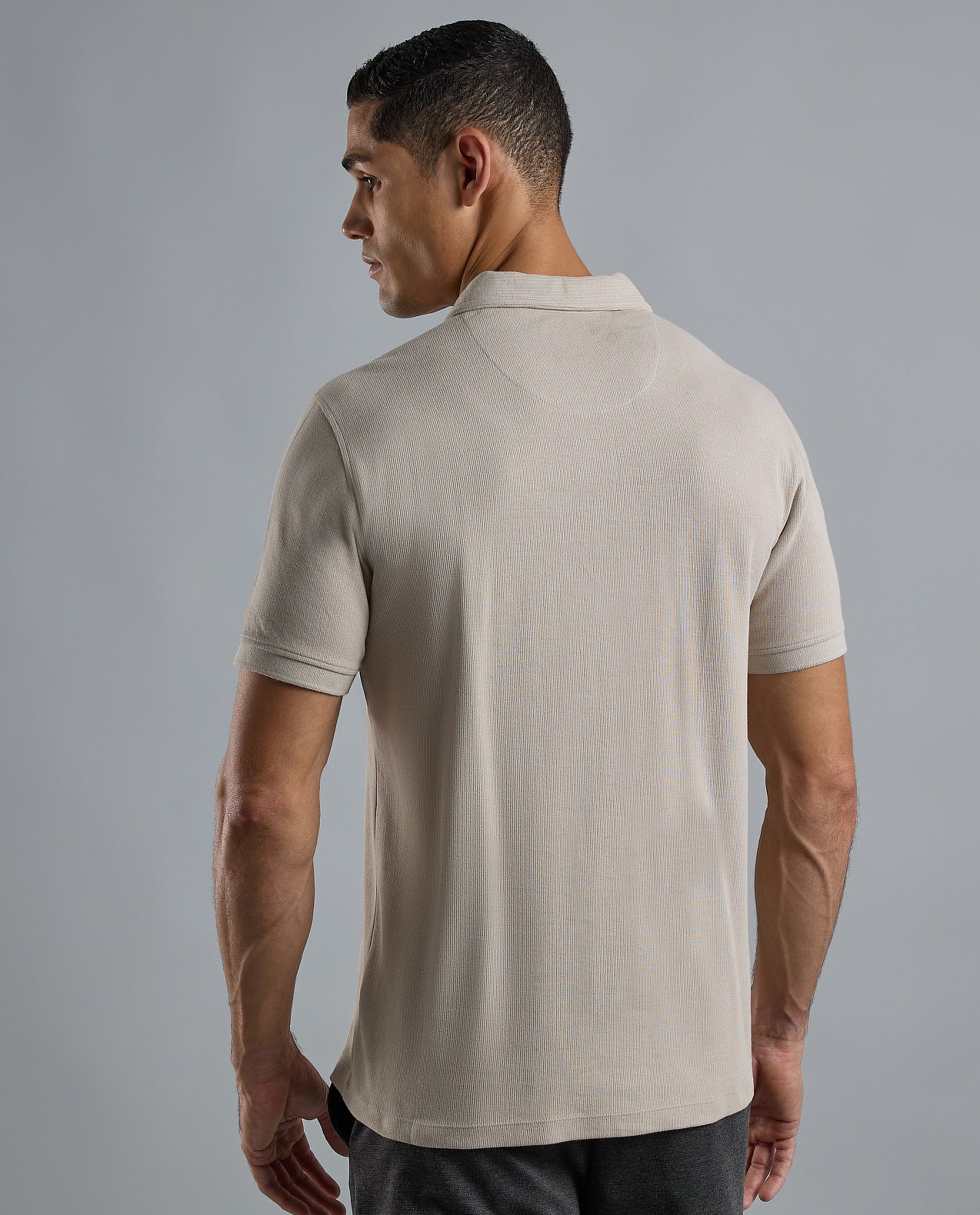 Ribbed Polo T-Shirt with Short Sleeves