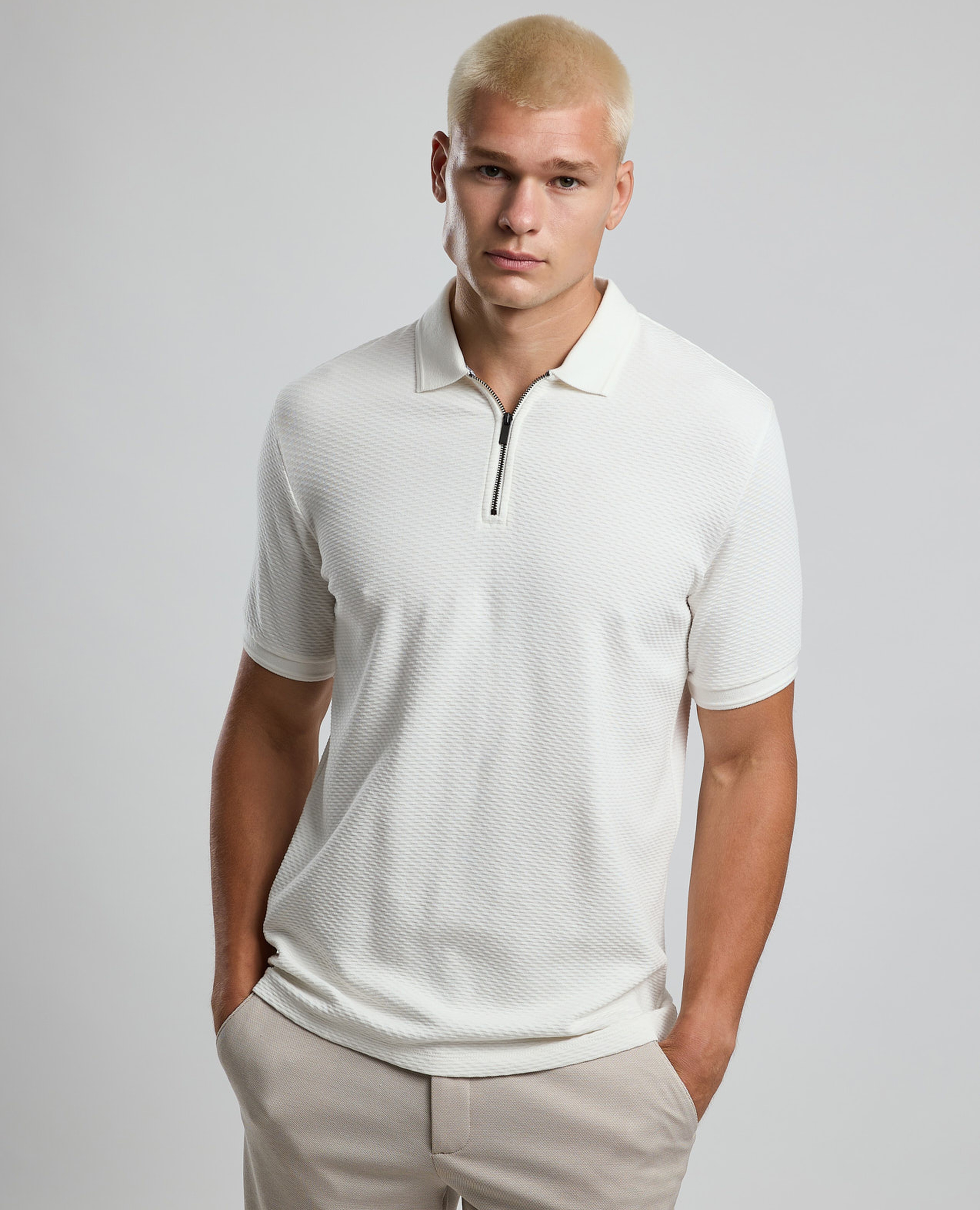 Textured Polo T-Shirt with Short Sleeves