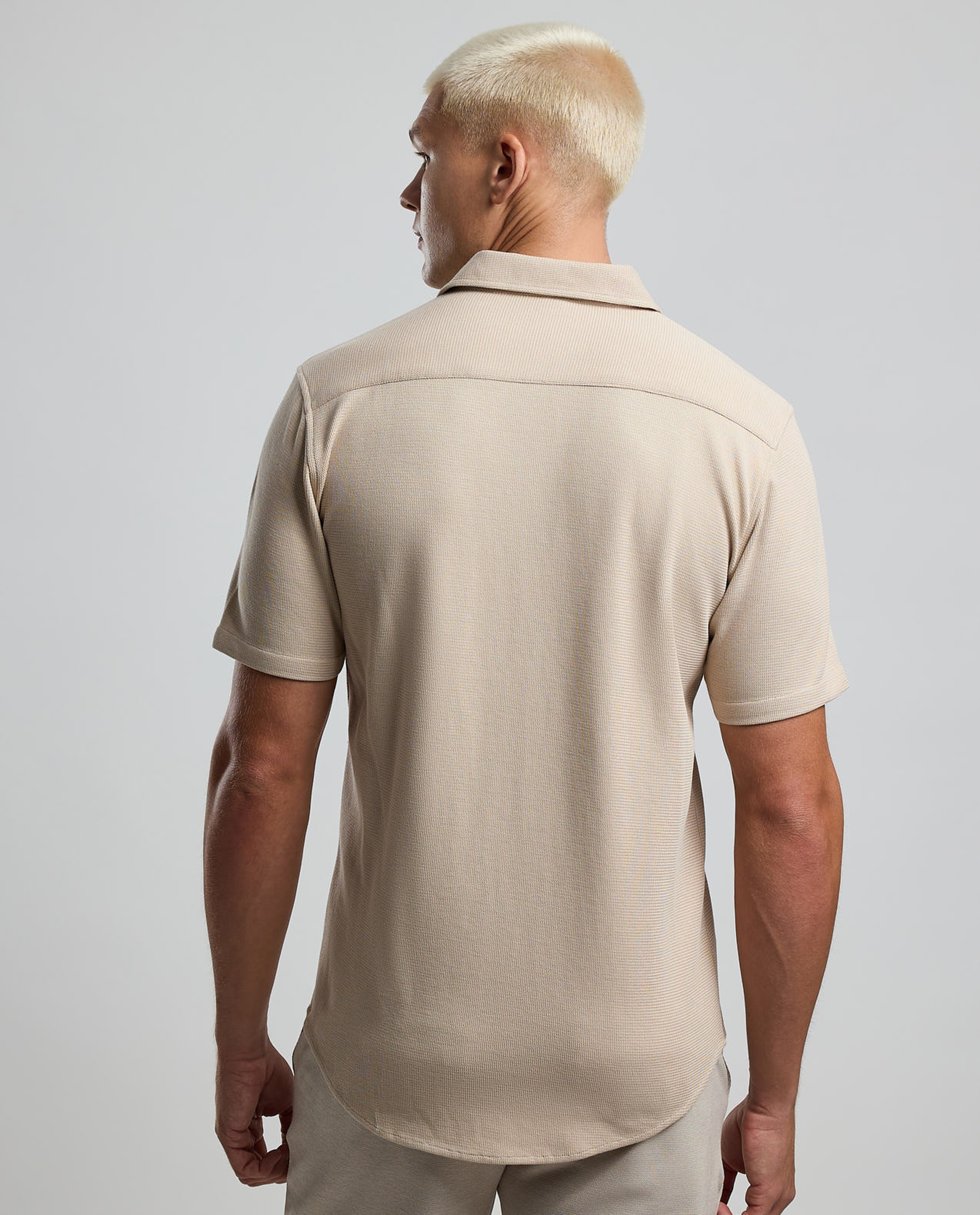 Solid Shirt with Classic Collar and Short Sleeves