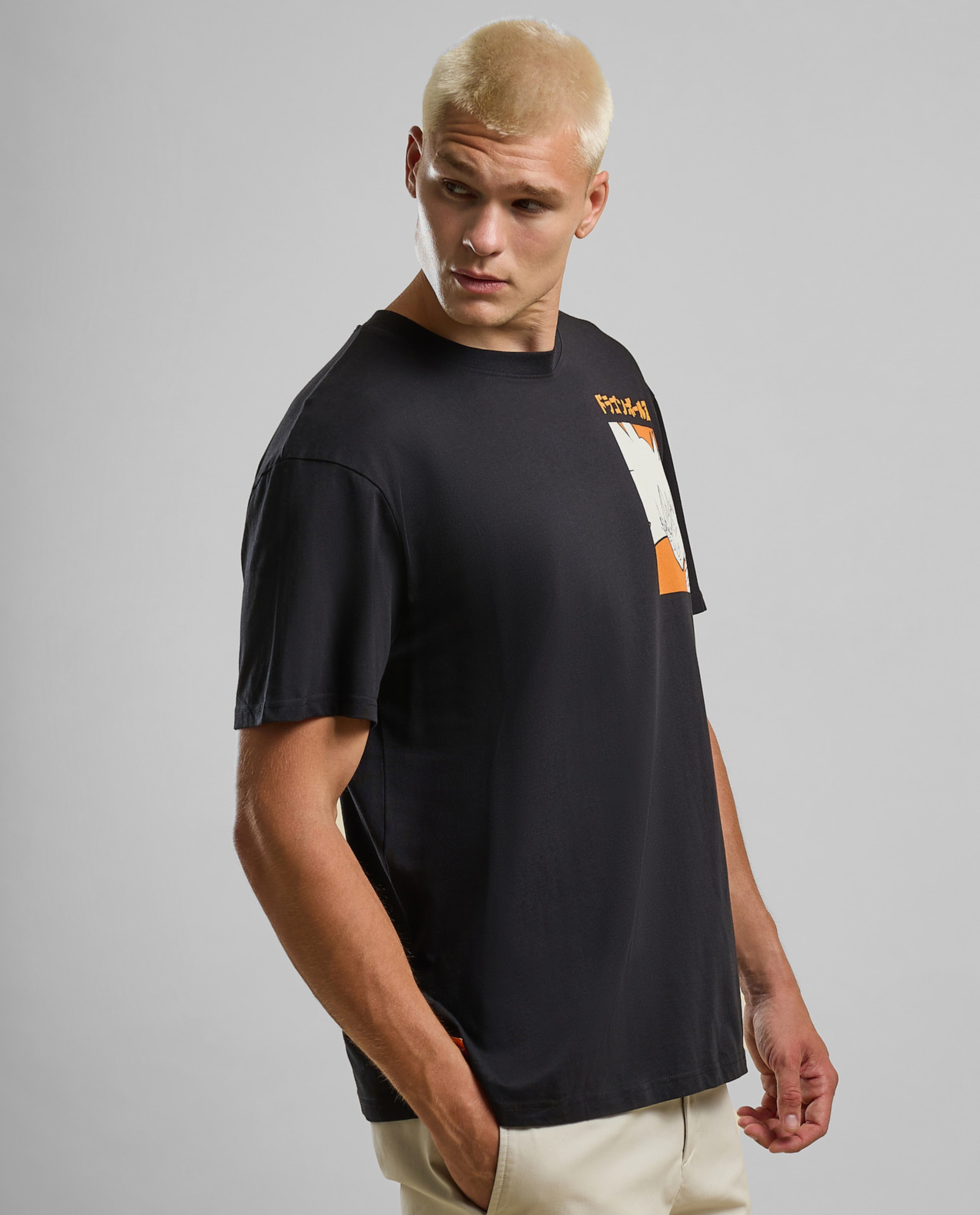 Back Print T-Shirt with Crew Neck and Short Sleeves