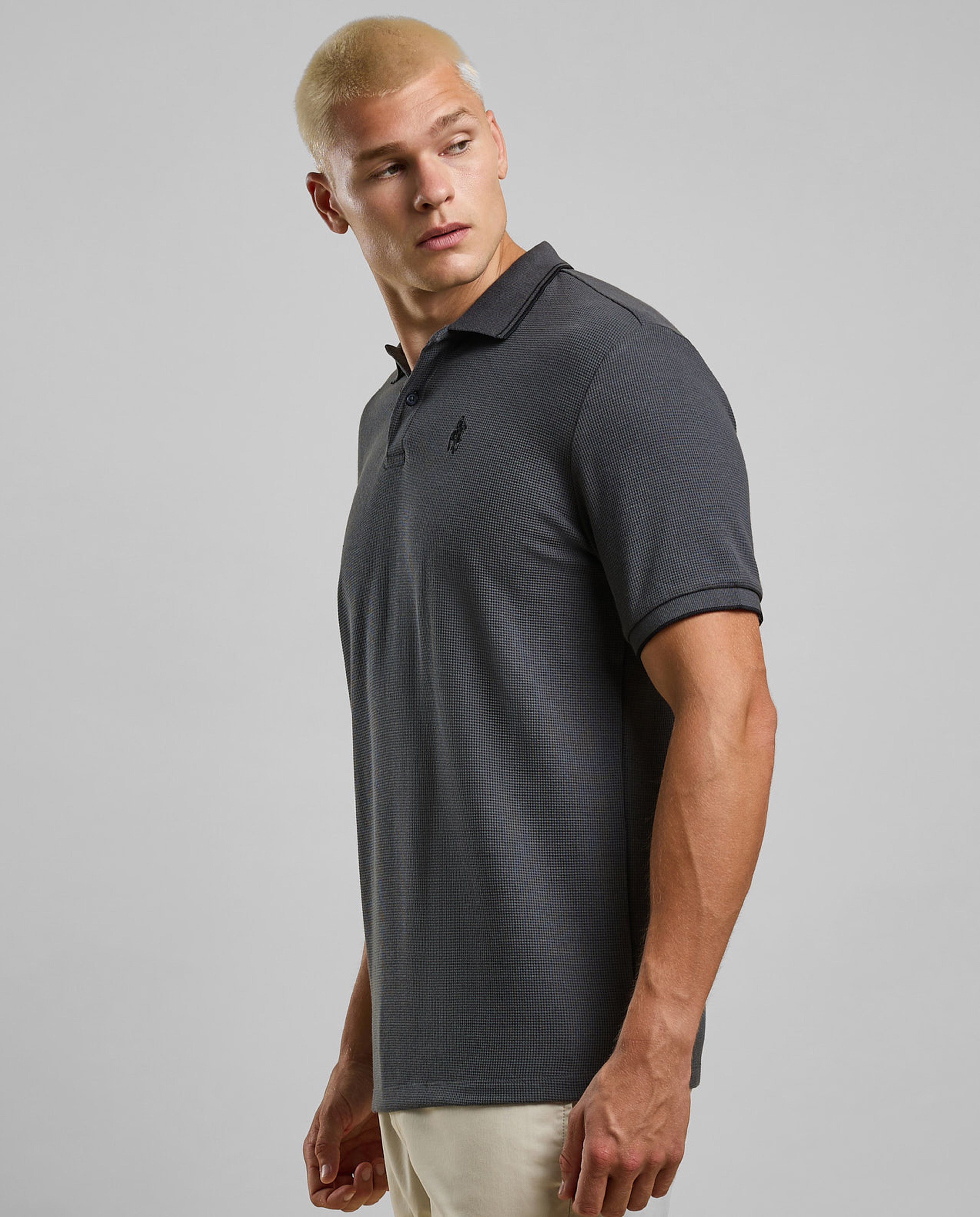 Textured Polo T-Shirt with Short Sleeves