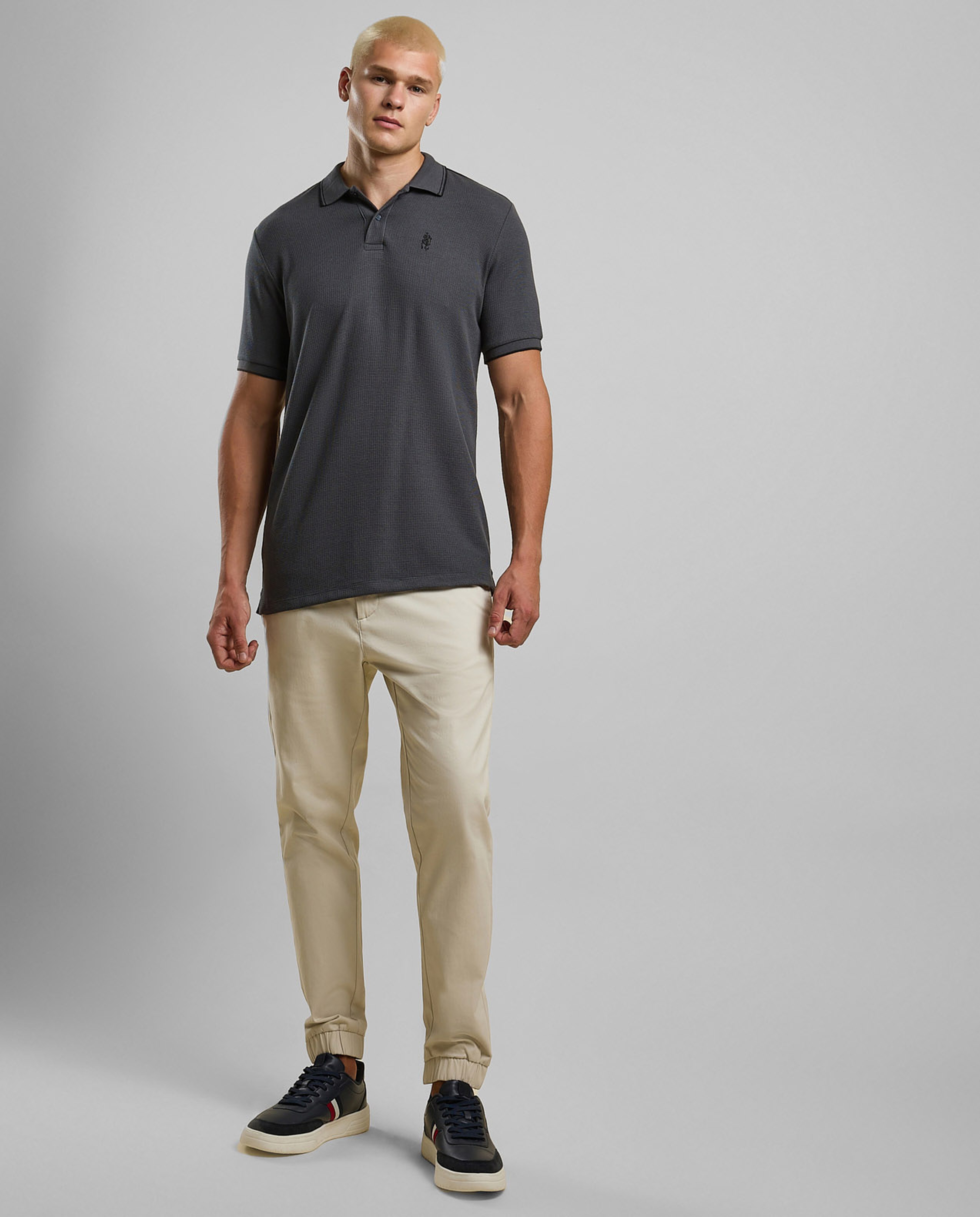 Textured Polo T-Shirt with Short Sleeves
