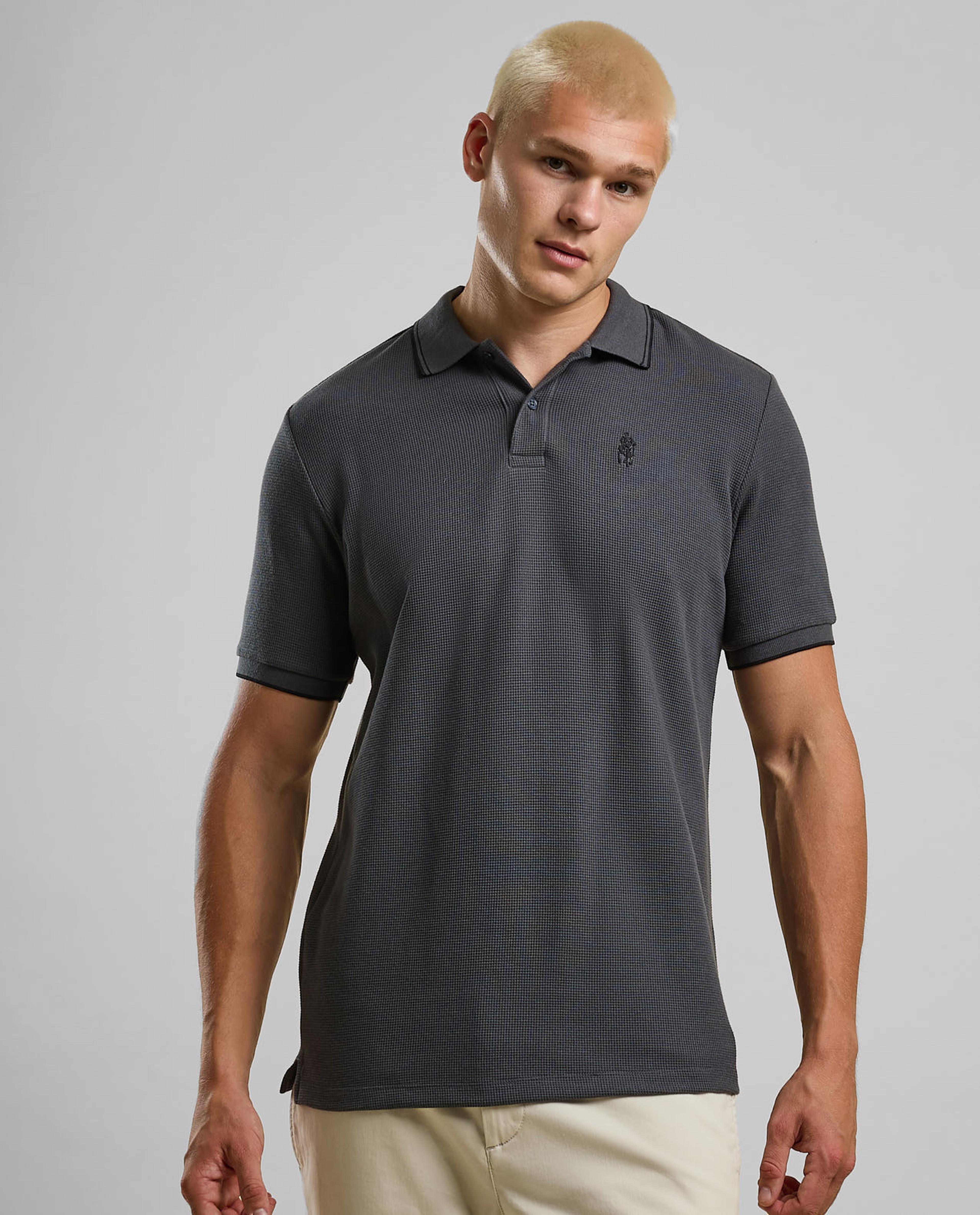 Textured Polo T-Shirt with Short Sleeves