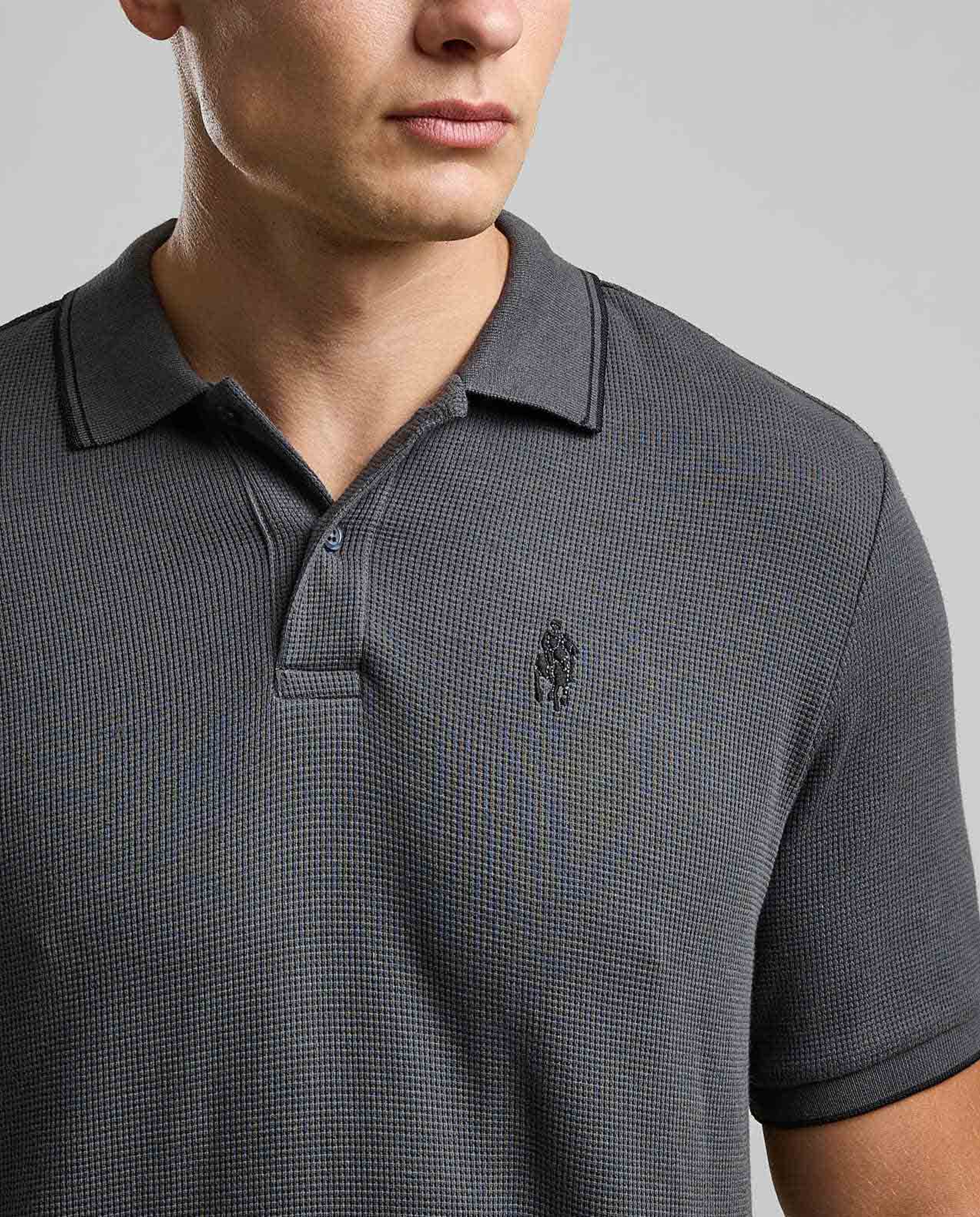 Textured Polo T-Shirt with Short Sleeves
