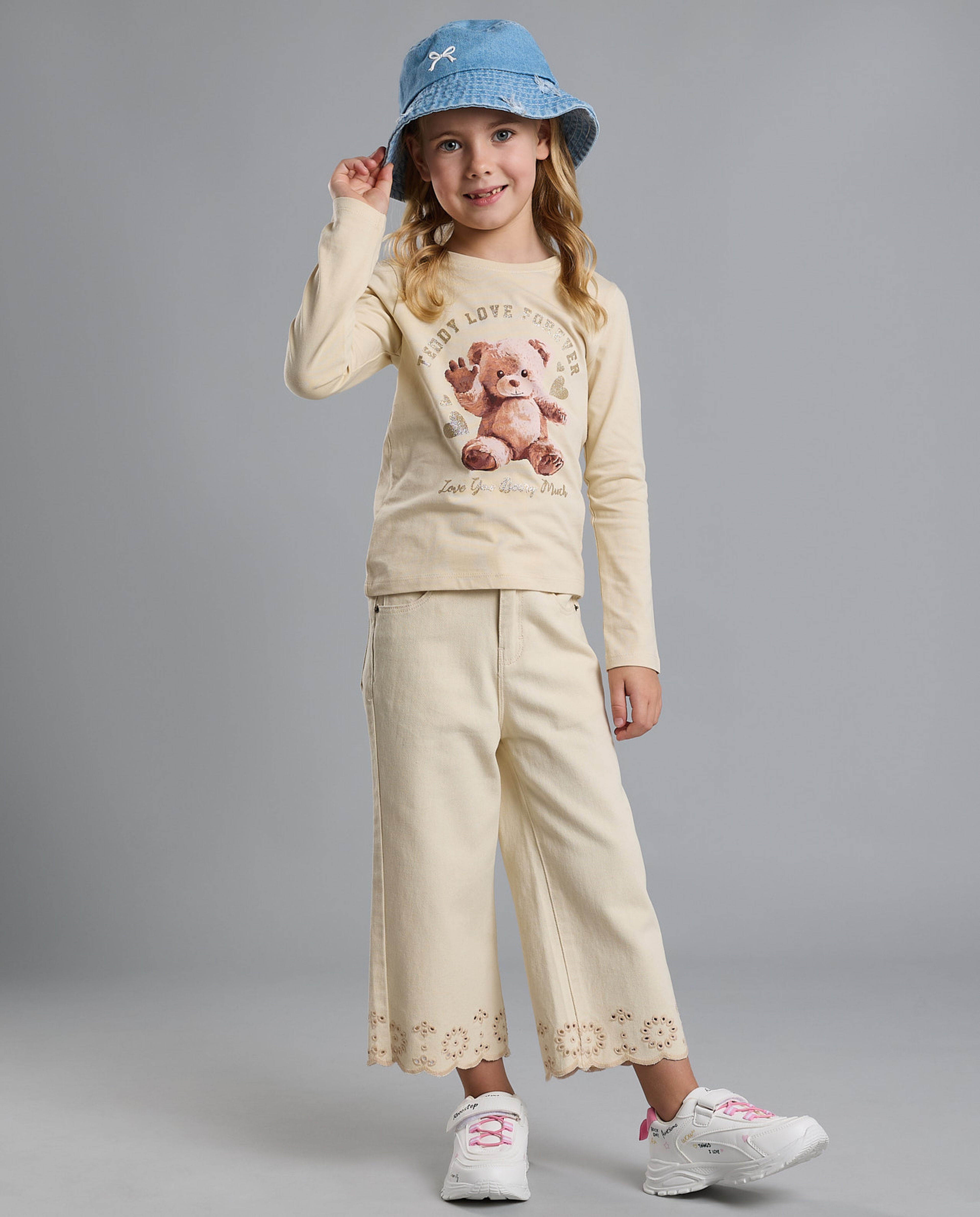 Openwork Straight Fit Pants with Button Closure