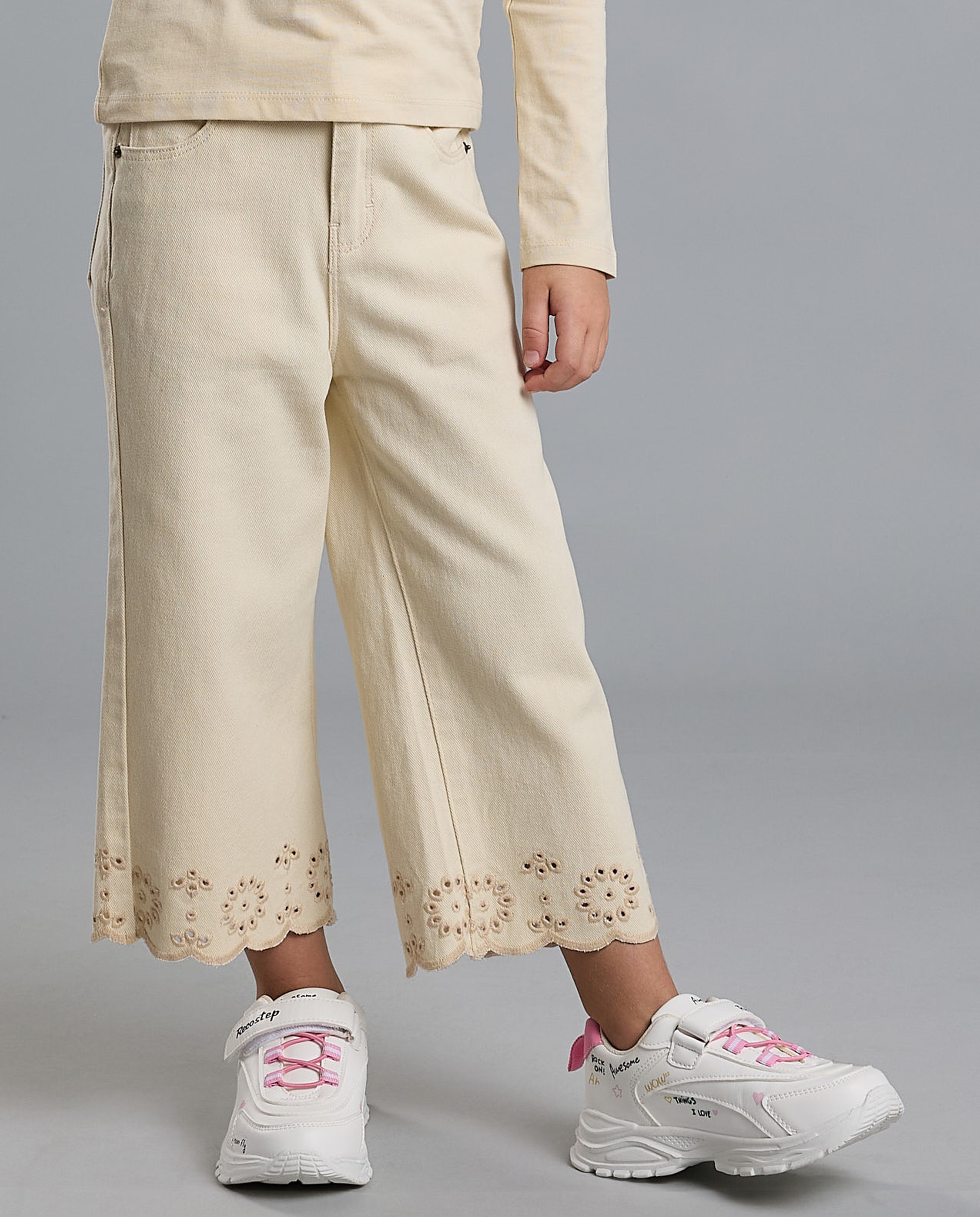 Openwork Straight Fit Pants with Button Closure