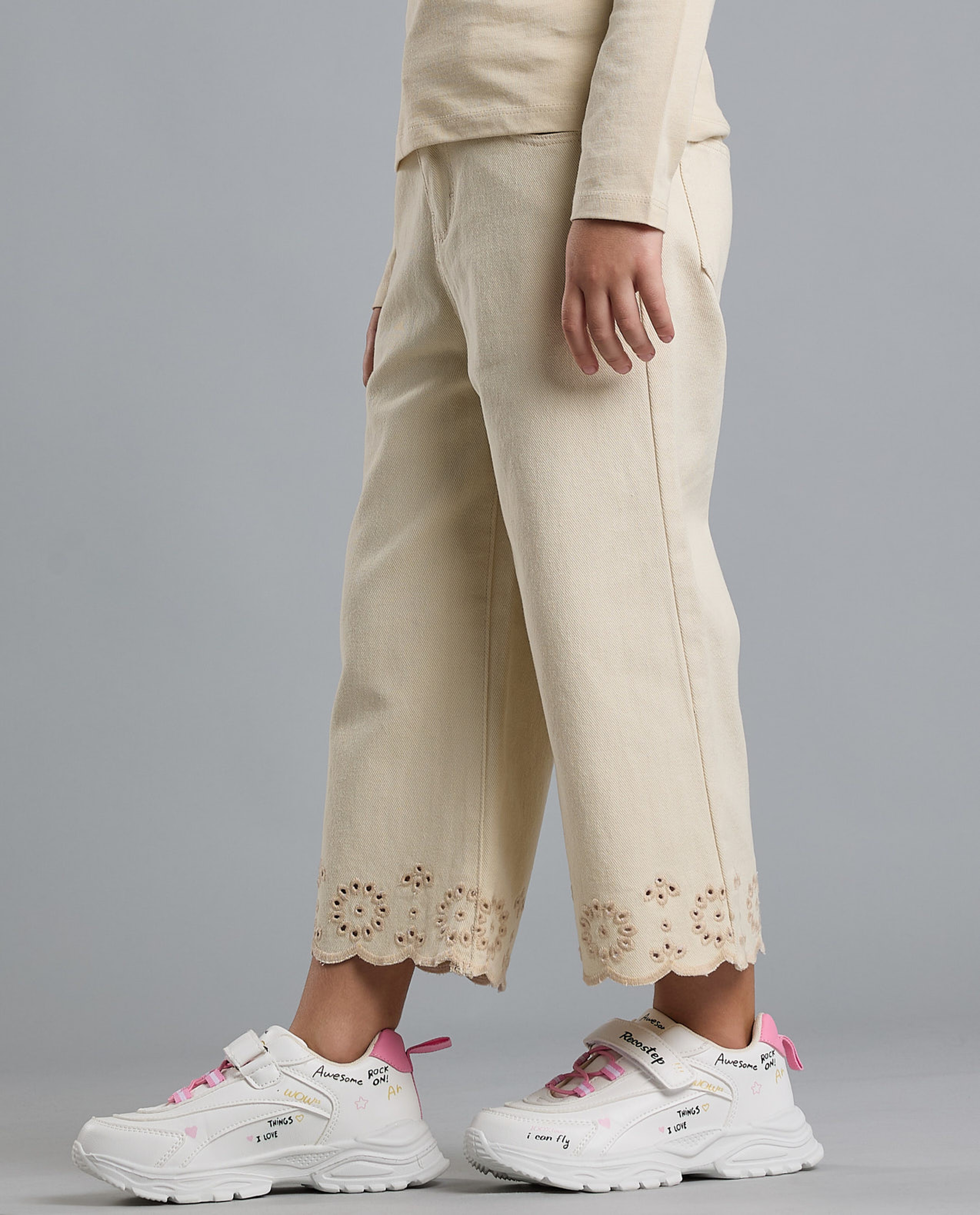 Openwork Straight Fit Pants with Button Closure