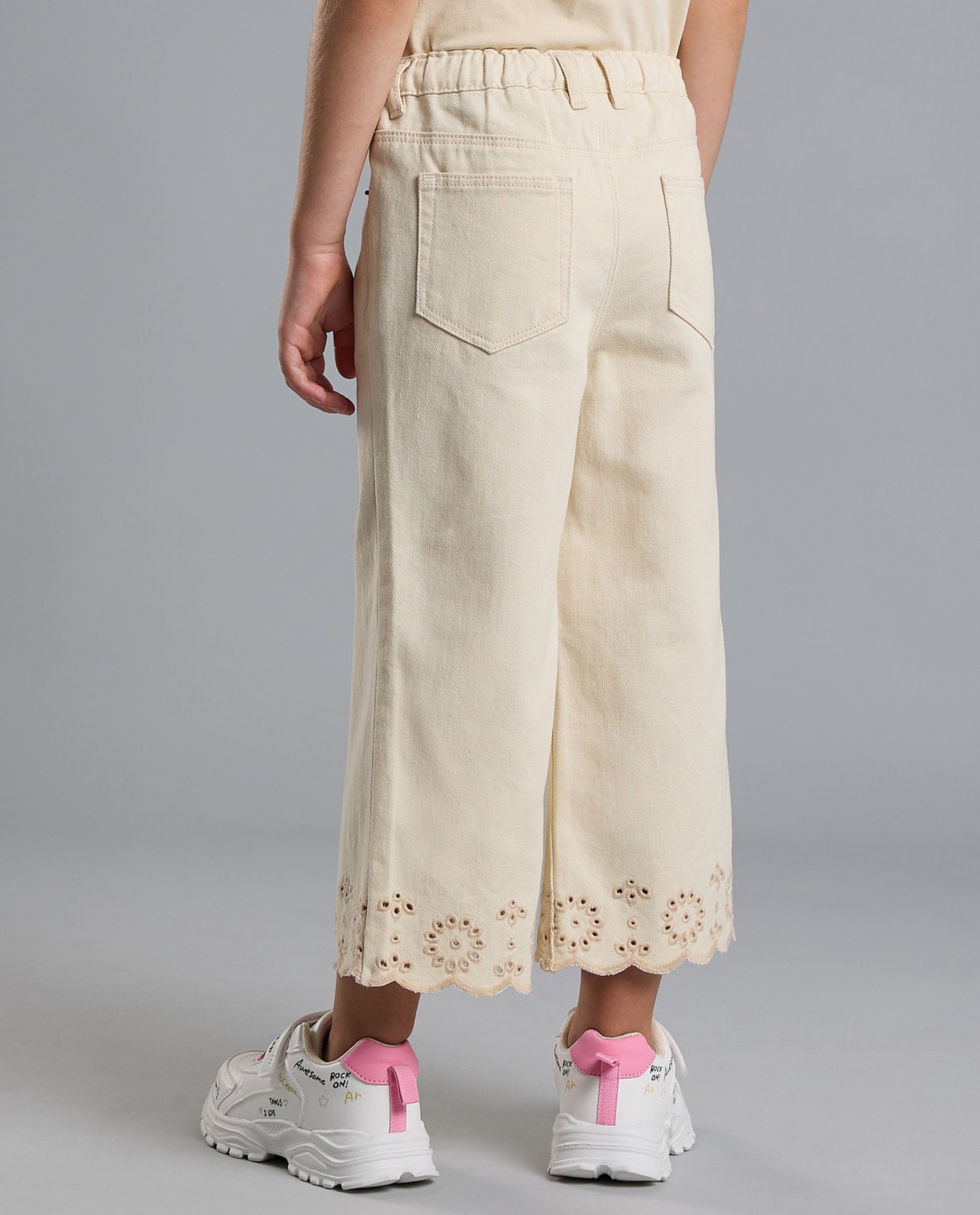 Openwork Straight Fit Pants with Button Closure