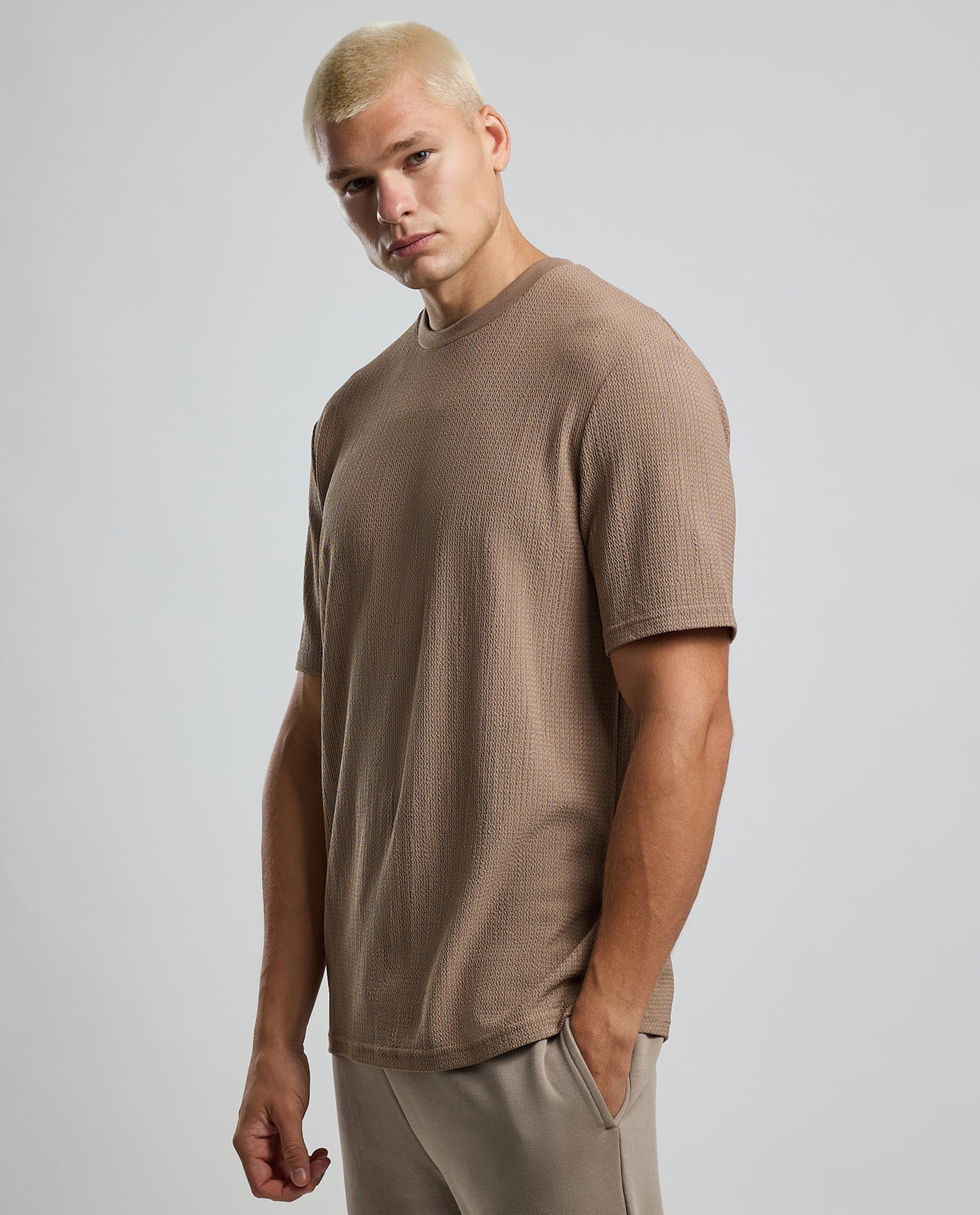 Textured T-Shirt with Crew Neck and Short Sleeves