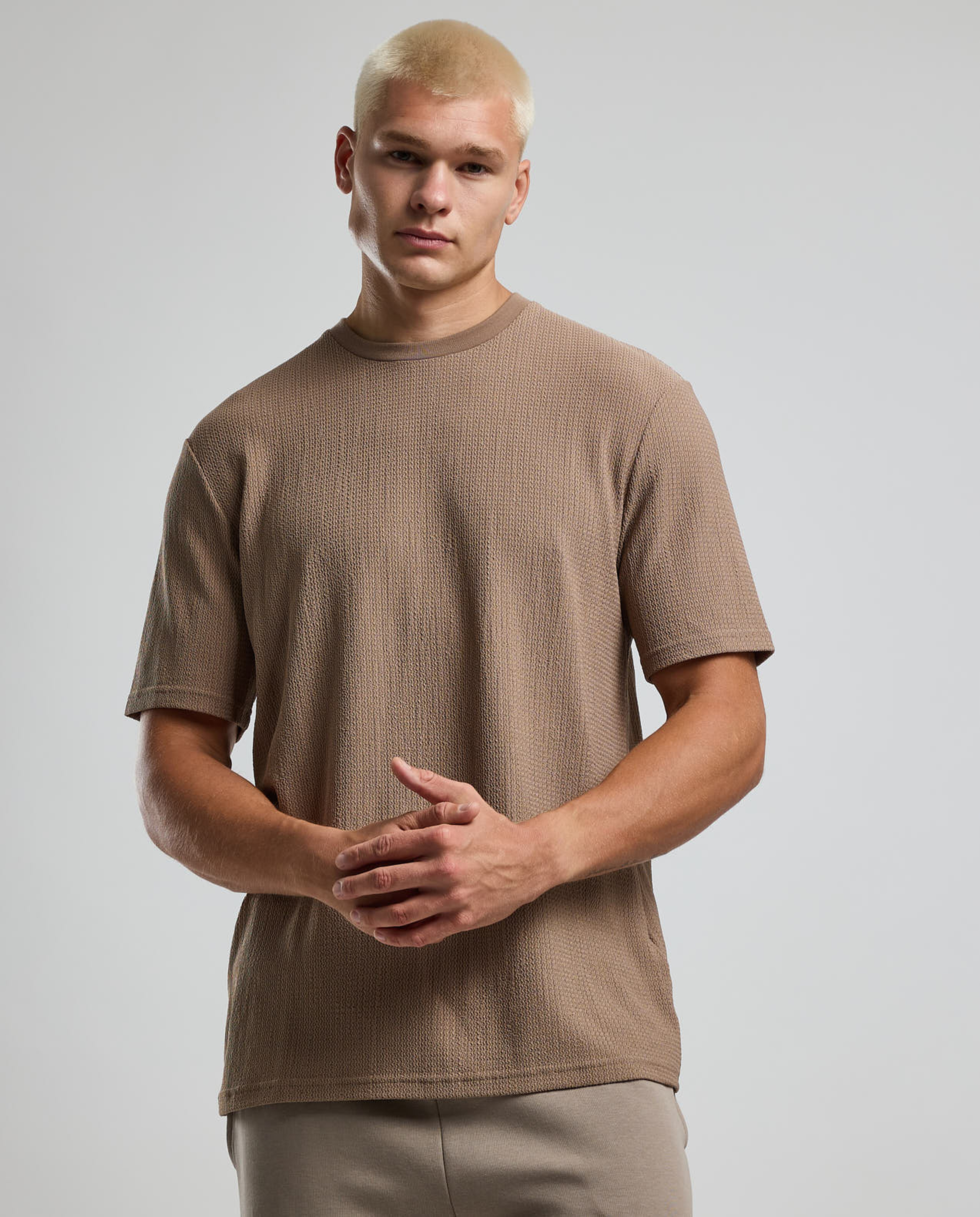 Textured T-Shirt with Crew Neck and Short Sleeves