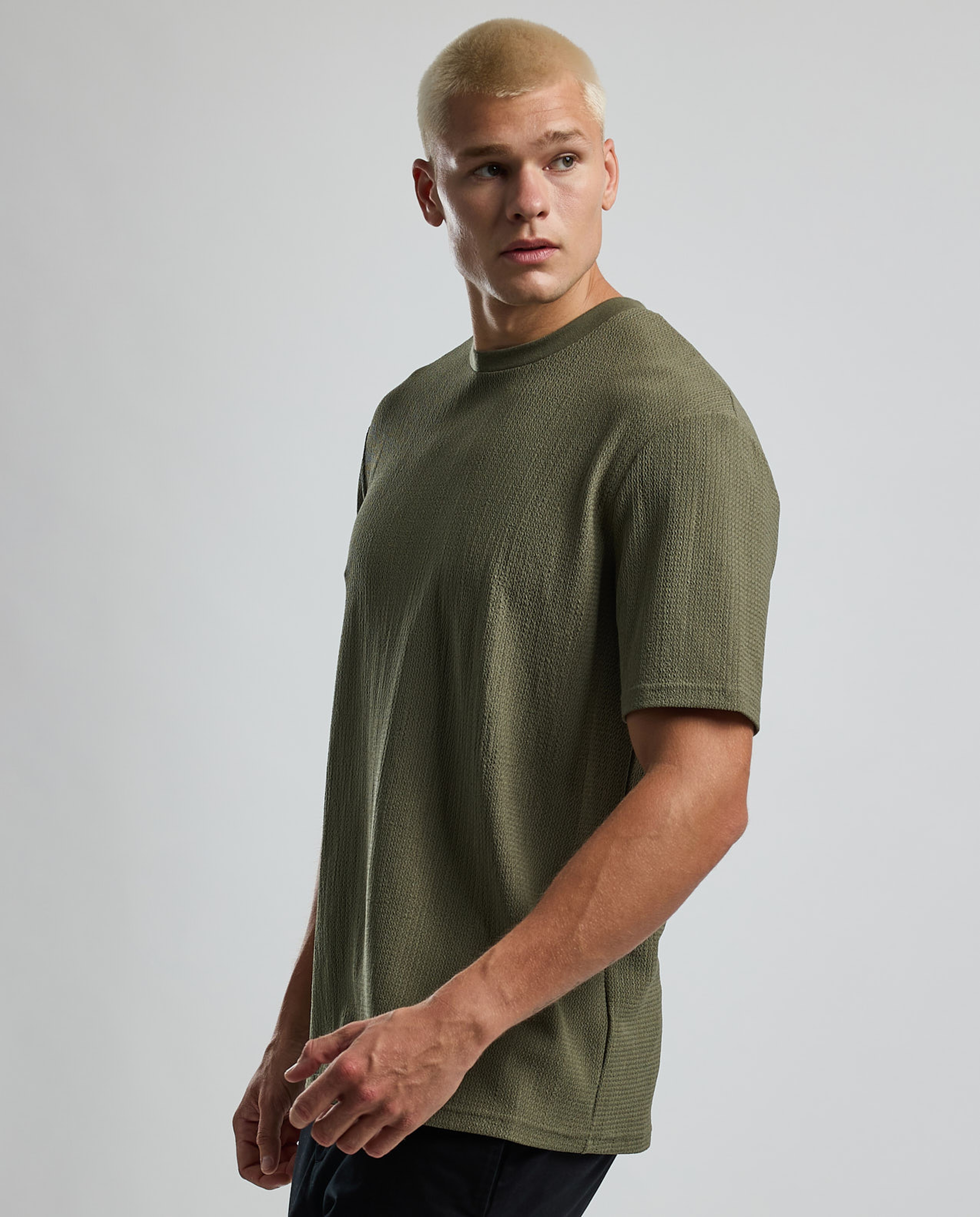 Textured T-Shirt with Crew Neck and Short Sleeves