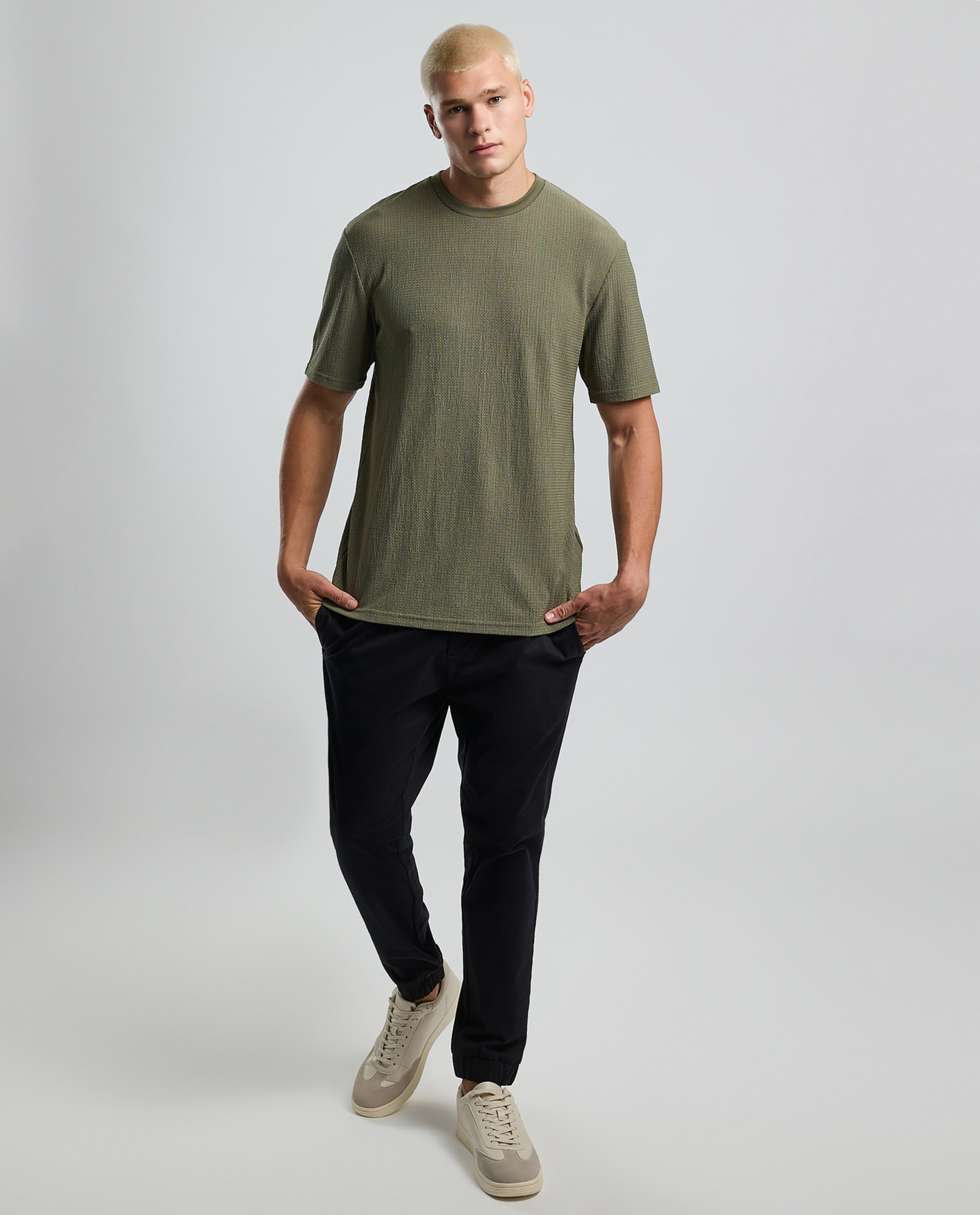 Textured T-Shirt with Crew Neck and Short Sleeves