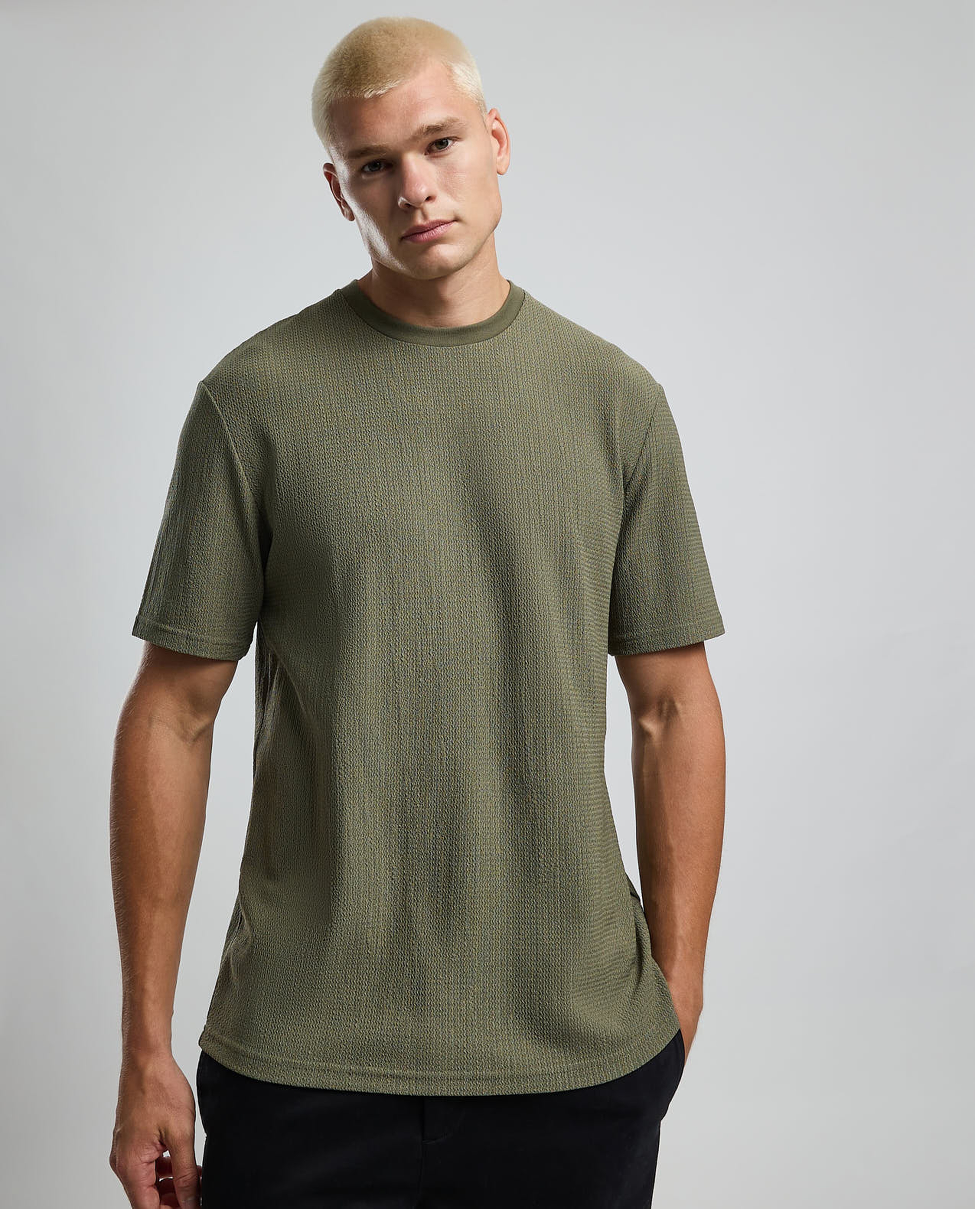 Textured T-Shirt with Crew Neck and Short Sleeves