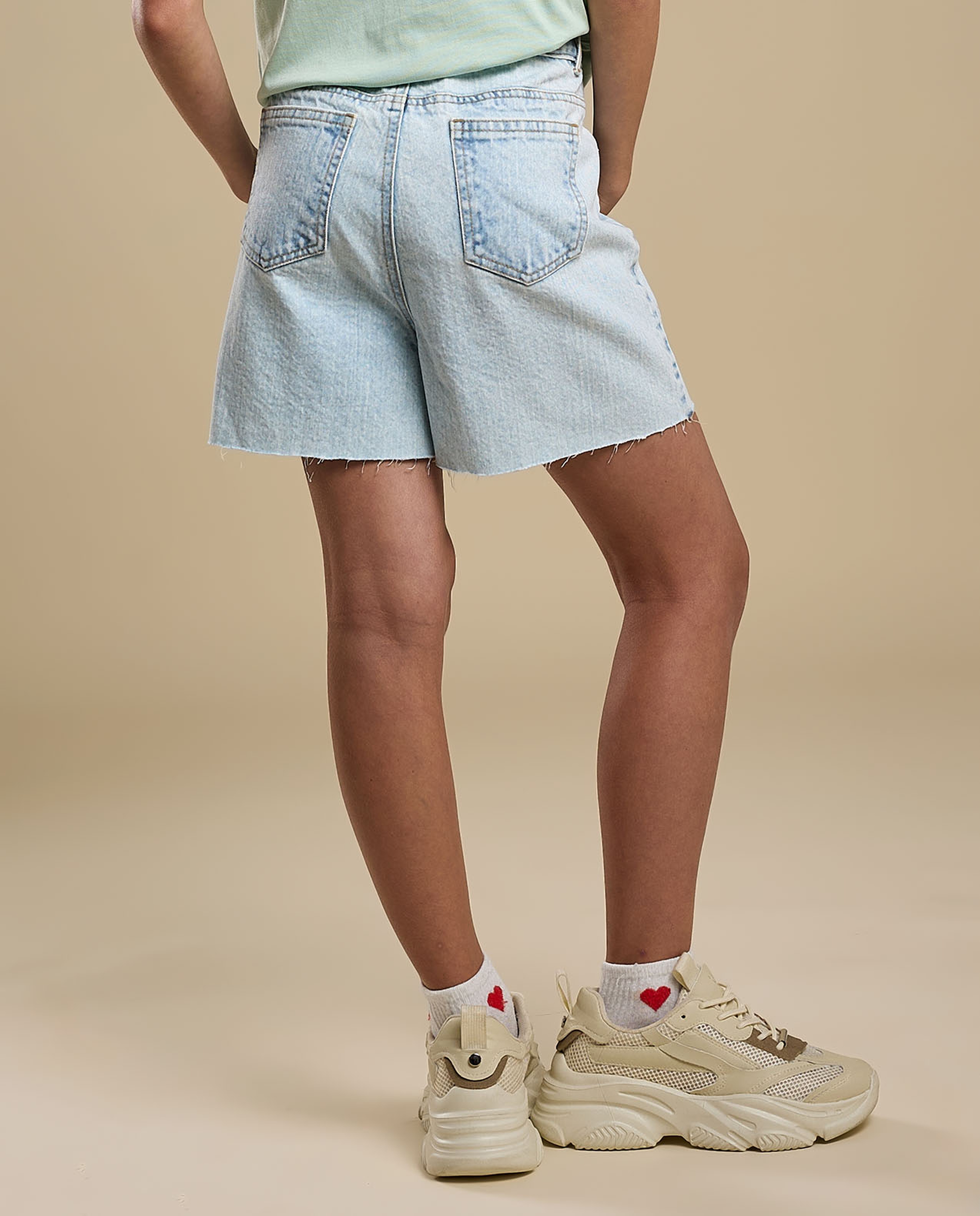 Faded Shorts with Button Closure