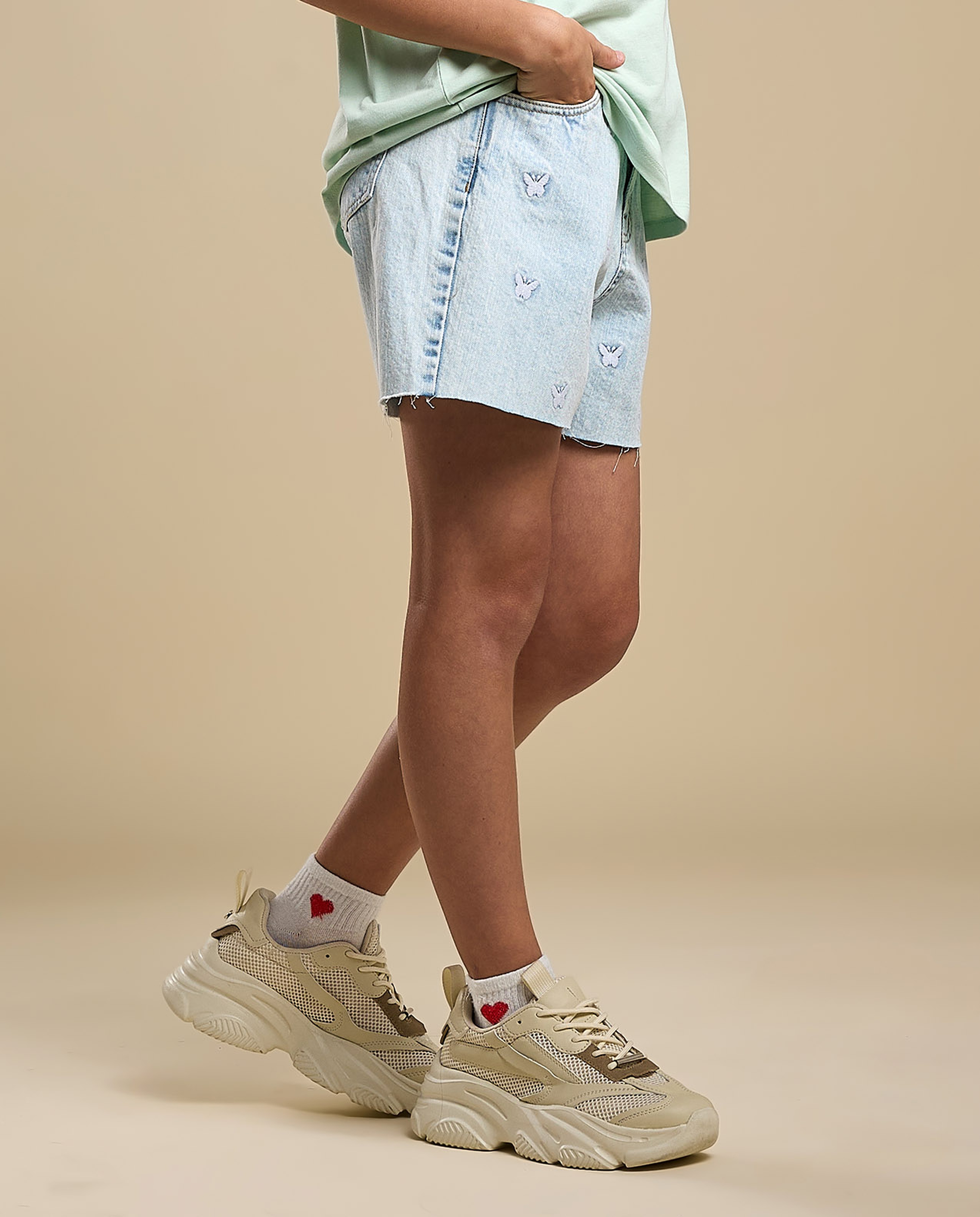 Faded Shorts with Button Closure